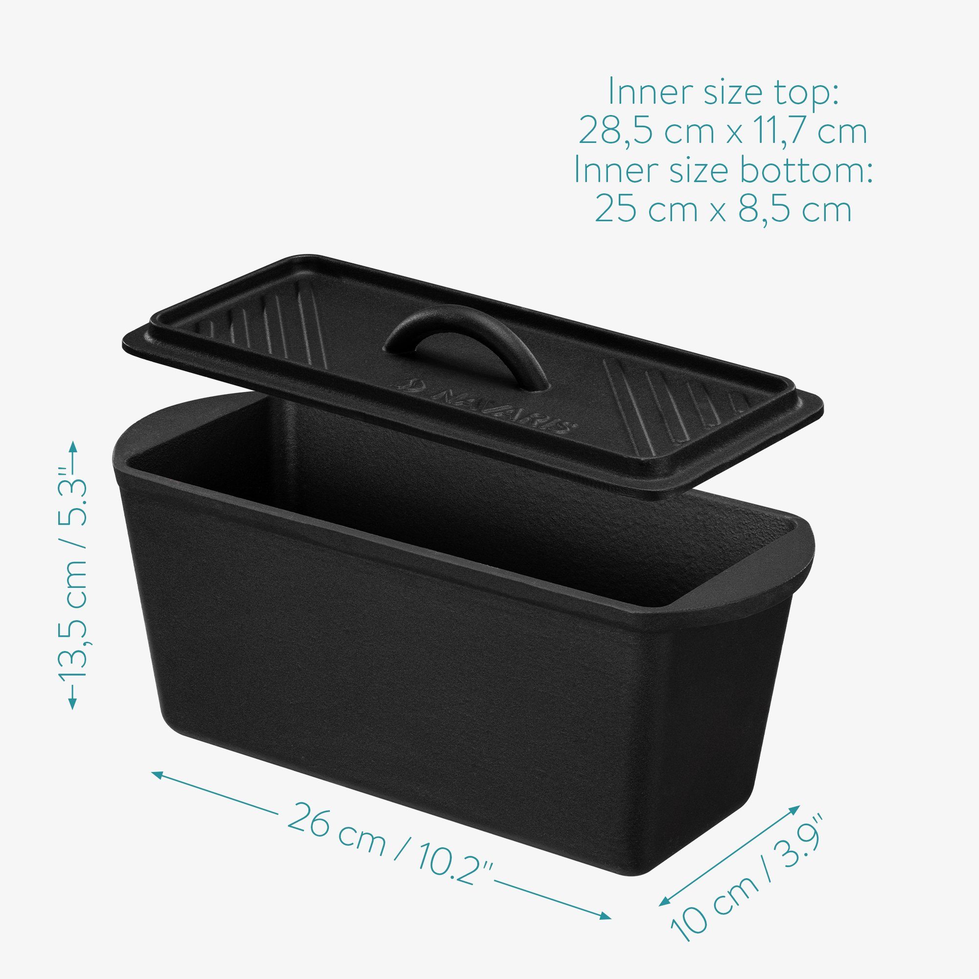 Navaris Brotbackform Gusseisen Brotbackform mit Deckel - 34x13,5x17cm - Dutch Oven