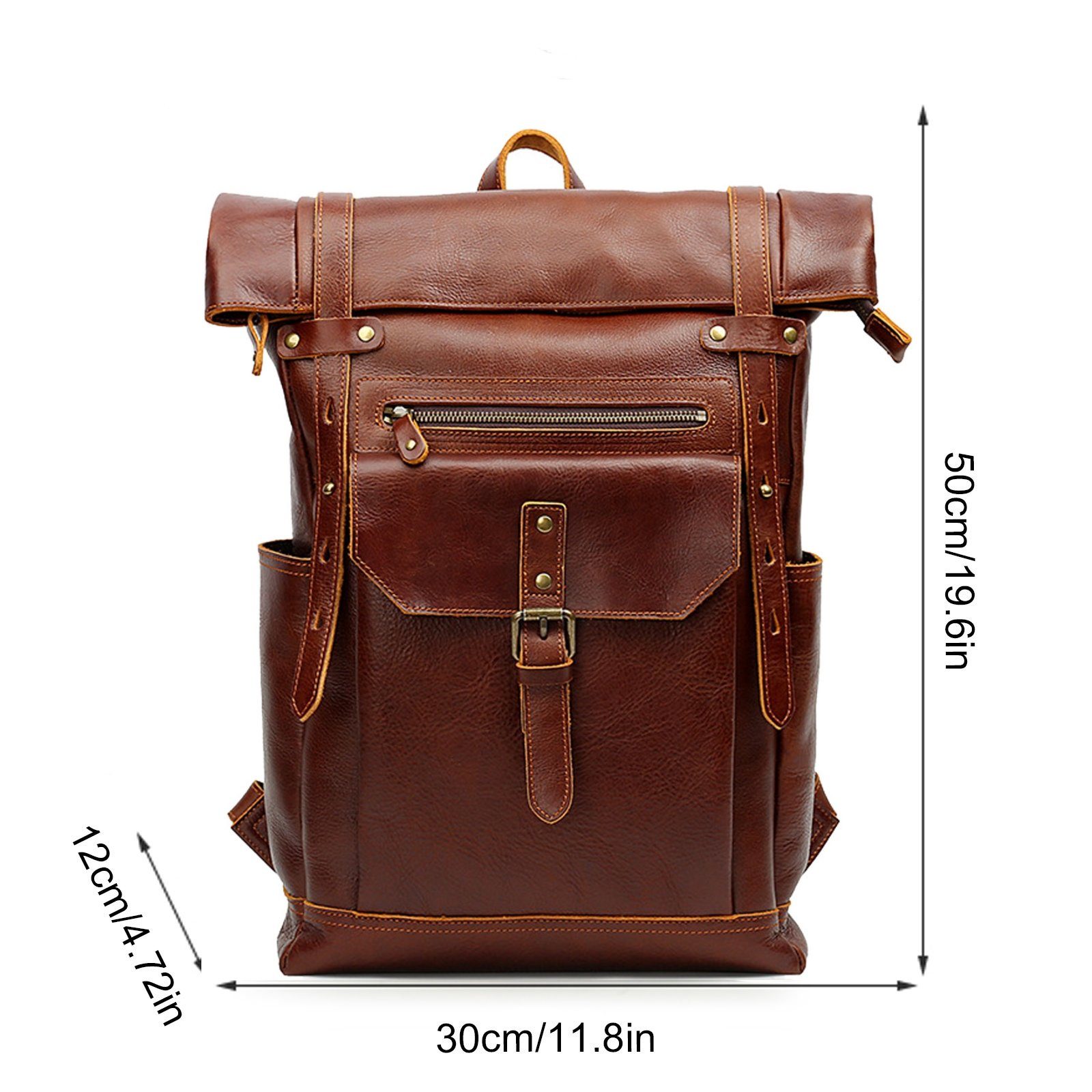 OKWISH Laptoprucksack Rucksack Schulrucksack Lederrucksack Reiserucksack Schultertasche (Vintage Echtes Leder Notebook Laptop Tasche Schule Uni Rucksack, Backpack mit Laptopfach, luxuriös, Luxus, Echtleder), für Herren Damen Jungen Teenager Freizeit