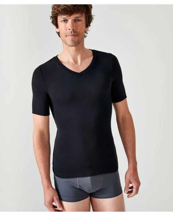 T-shirt col V fine côte Thermolactyl Sensitive, manches courtes