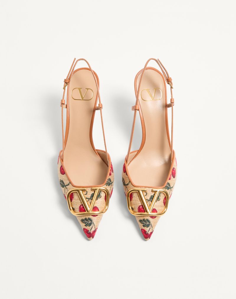 VLogo Signature Slingback Pumps i Jacquard Raffia med Kirsebærmønster 80 mm