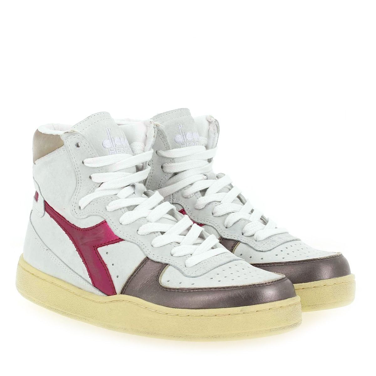 Diadora heritage  MI BASKET METAL OYSTER - Blanc cassé Fuchsia