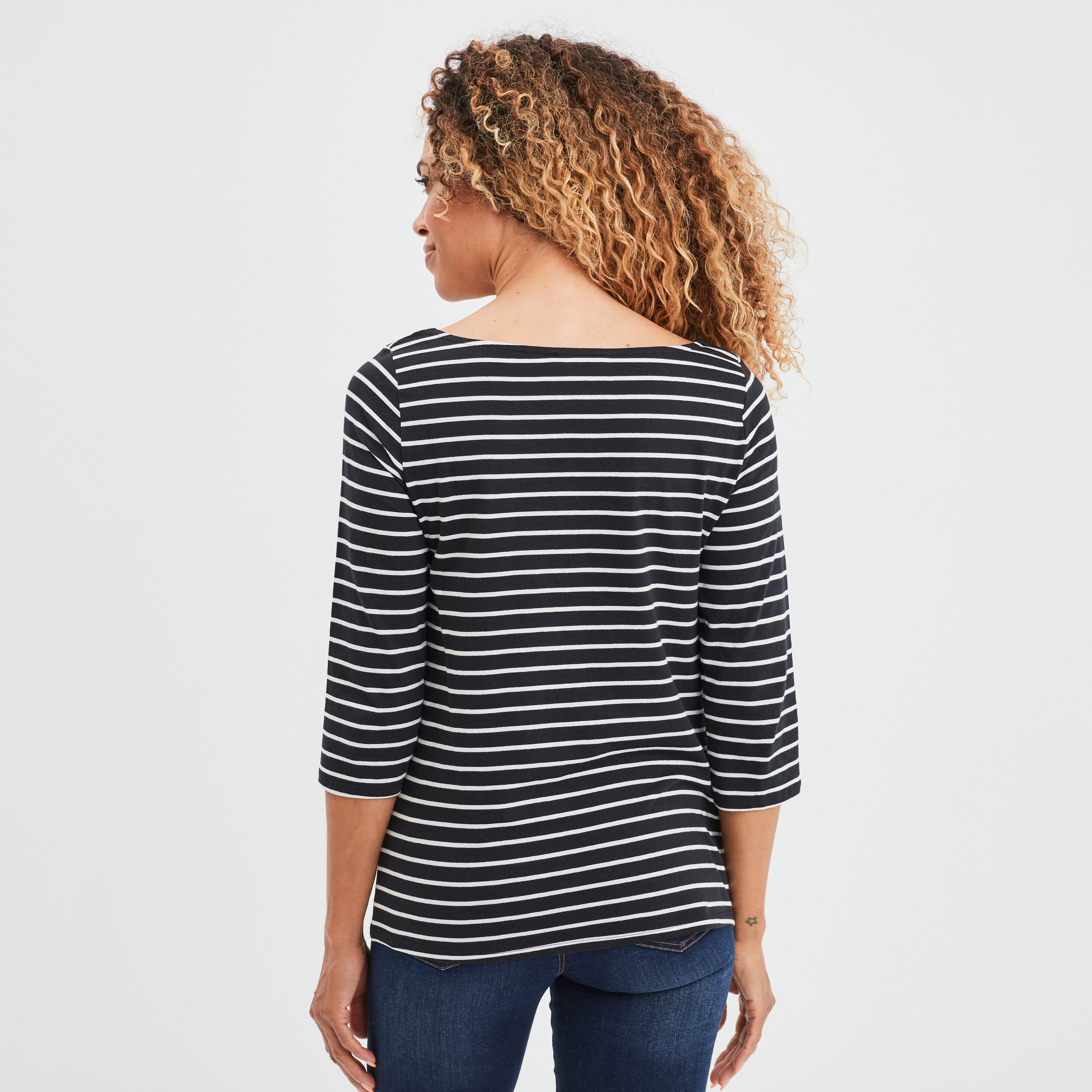 T-shirt manches 3 4 col bateau coton blanc femme | La Halle