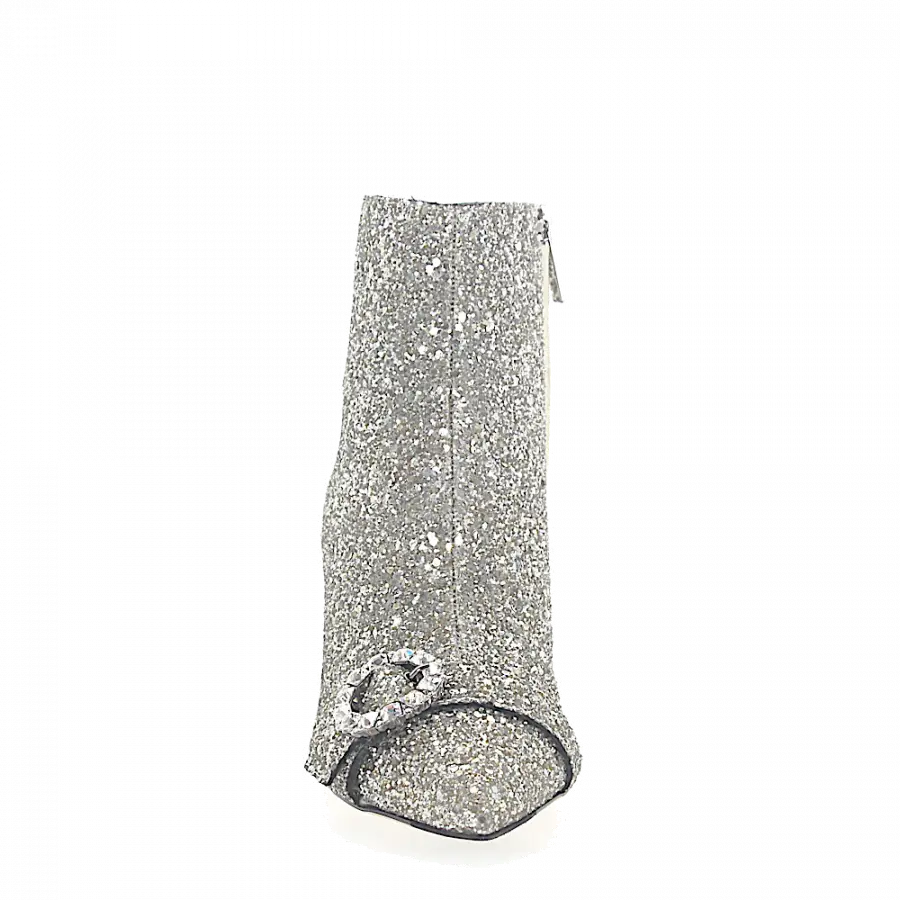 Jimmy Choo - Stiefeletten HANOVER 65 Stoff Glitzer silber Kristallschnalle - grau