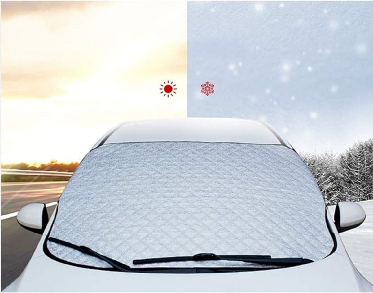 YUHRO Autosonnenschutz Abdeckung der Windschutzscheibe, Sonnenschutzdach aus Aluminiumfolie., 143 x 93 cm, Staubdicht, regensicher, frostsicher, wasserdicht,zusammenklappbar