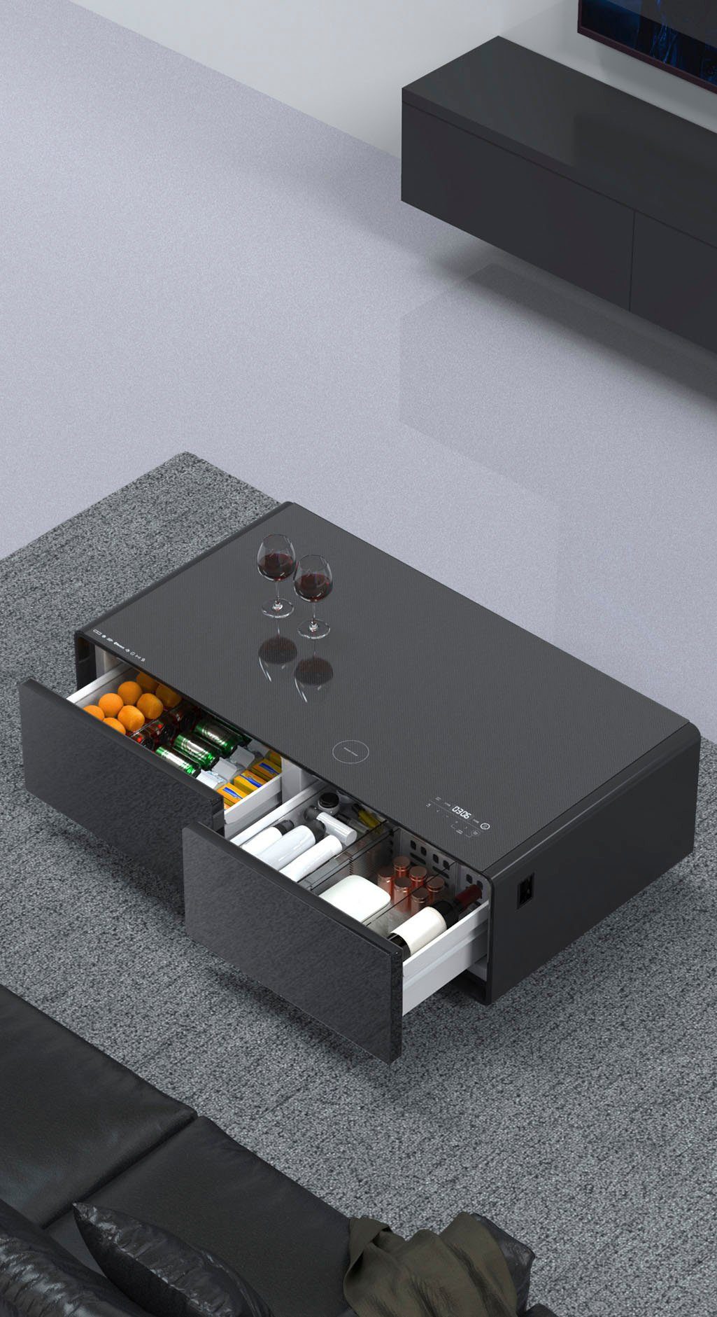 Caso Getränkekühlschrank 792, 46 cm hoch, 130,5 cm breit, Loungetisch mit Kühlfächern, Soundbar und Lademöglichkeiten