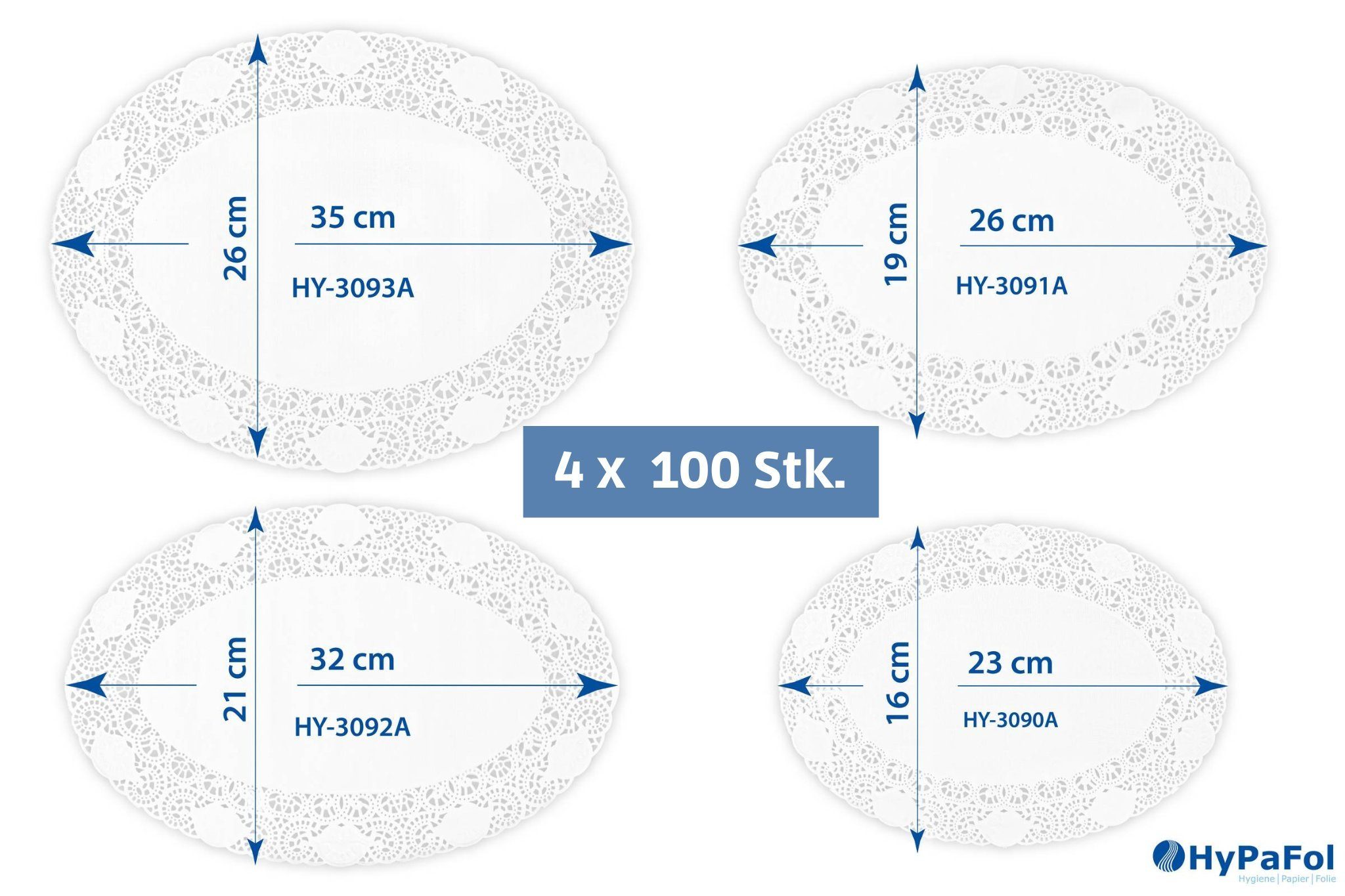 Hypafol Tortenwerkzeug Spitzendeckchen für Kuchen, Torte, Snacks, (SET Rund, Oval oder Gemischt!, 400-600 Stück)