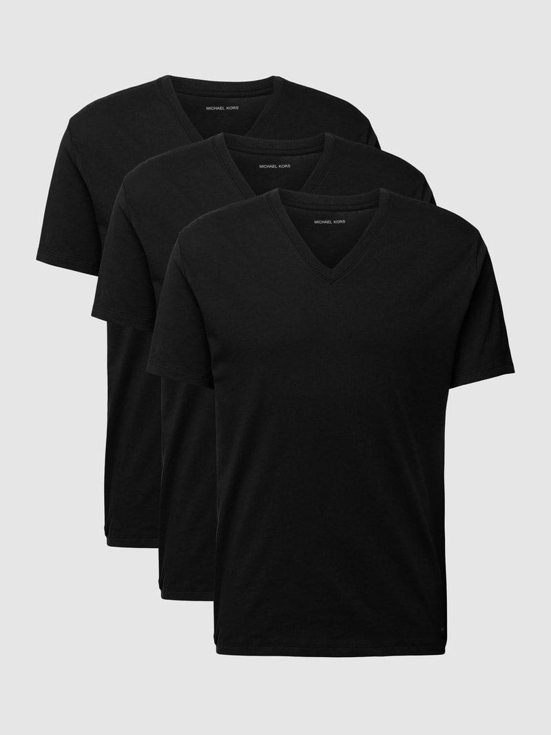 T-Shirt mit V-Ausschnitt im 3er-Pack Modell 'PERFORMANCE COTTON' in schwarz