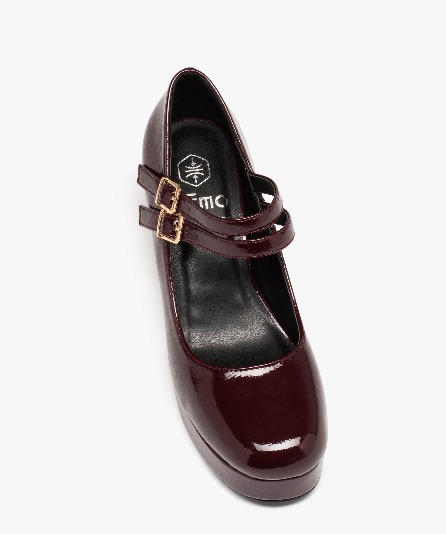 Escarpins babies vernis à talon et double bride femme bordeaux | GEMO