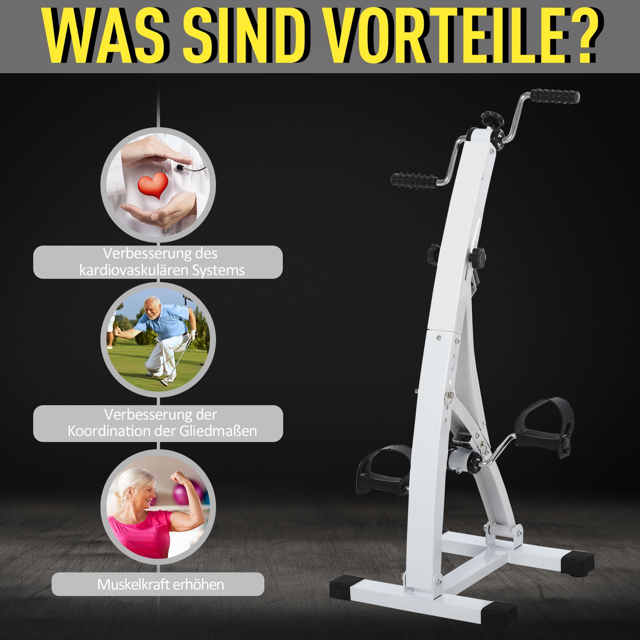 Outsunny HOMCOM Heimtrainer für Senioren Bewegungstrainer Pedaltrainer Stahl Weiß