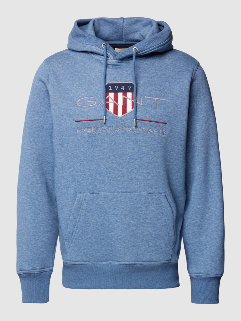 Hoodie mit Label-Stitching Modell 'ARCHIVE SHIELD' in ozean blau meliert