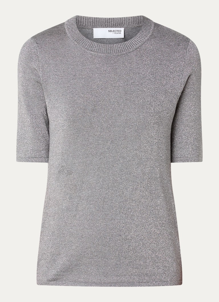 Ausgewähltes Femme Lura Feinstricktop aus Lyocell-Mischgewebe mit Lurex