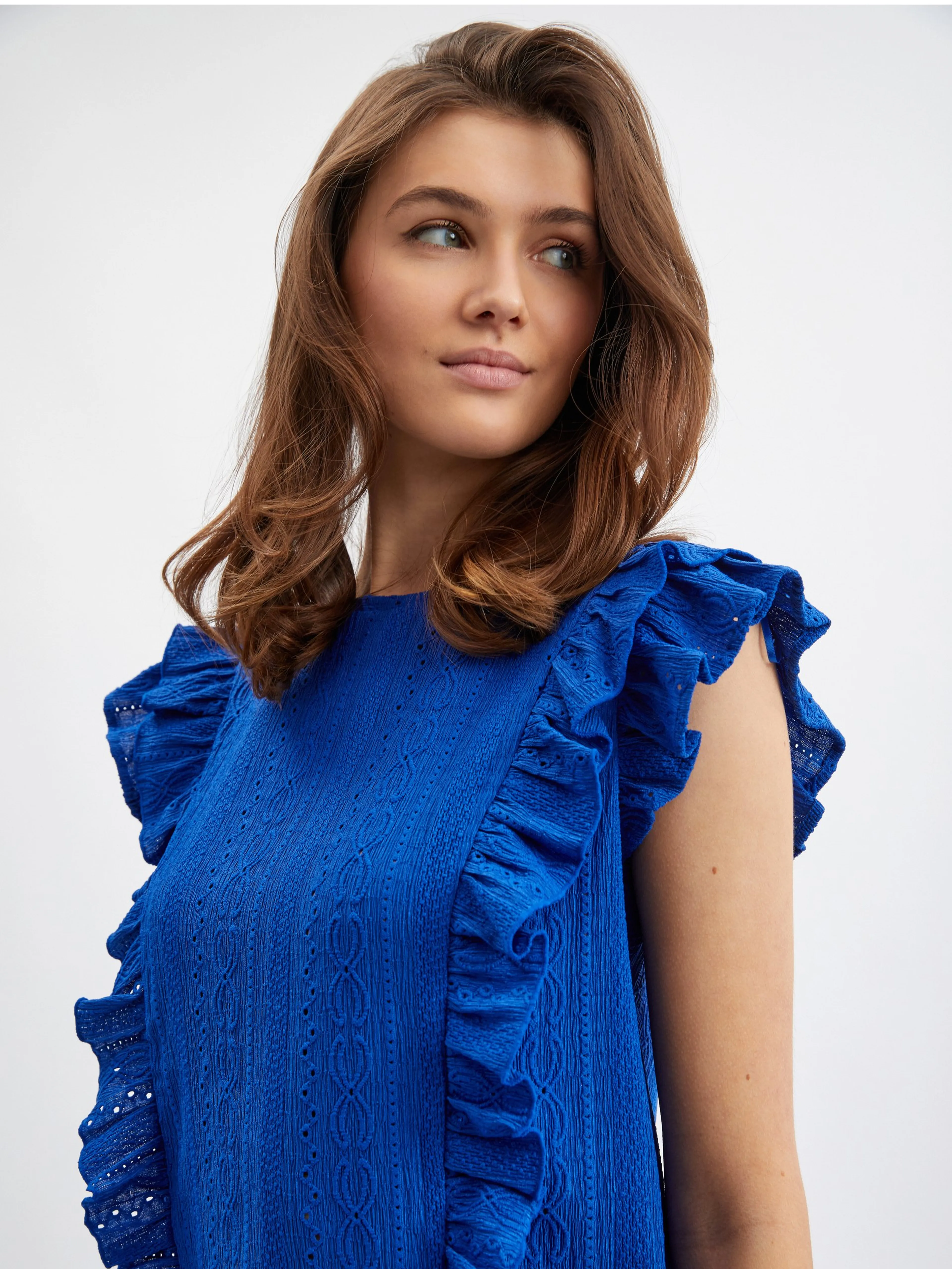 Blaues Damenshirt mit Rüsche ORSAY