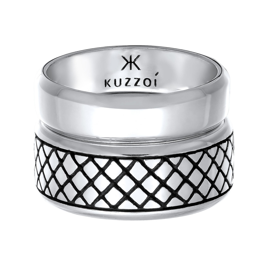 KUZZOI KUZZOI Bague Jeu de bagues pour hommes - Basic Solid Trend Oxidised en argent ste Bague