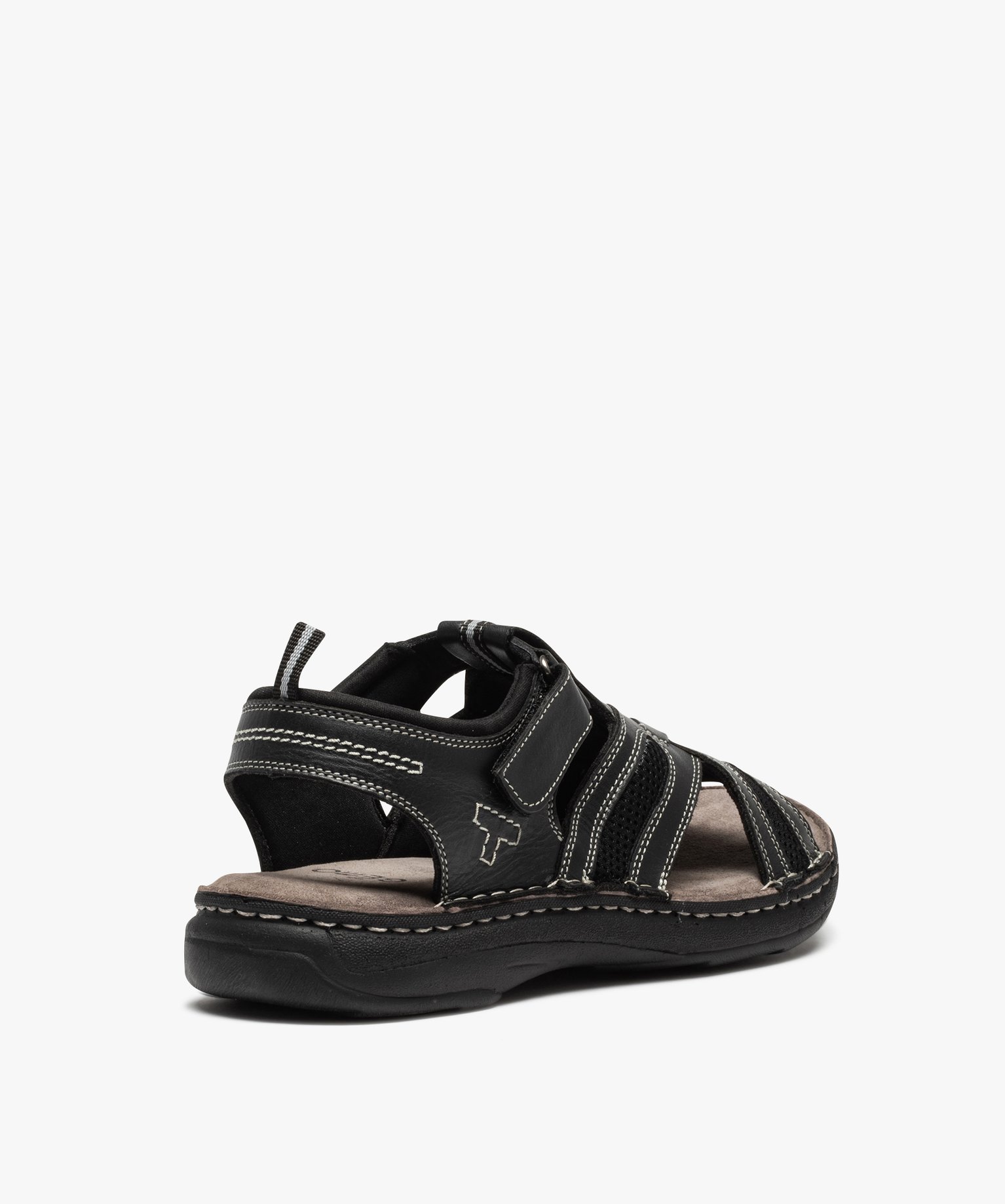 Sandales homme confort dessus cuir à surpiqres contrastées noir | GEMO