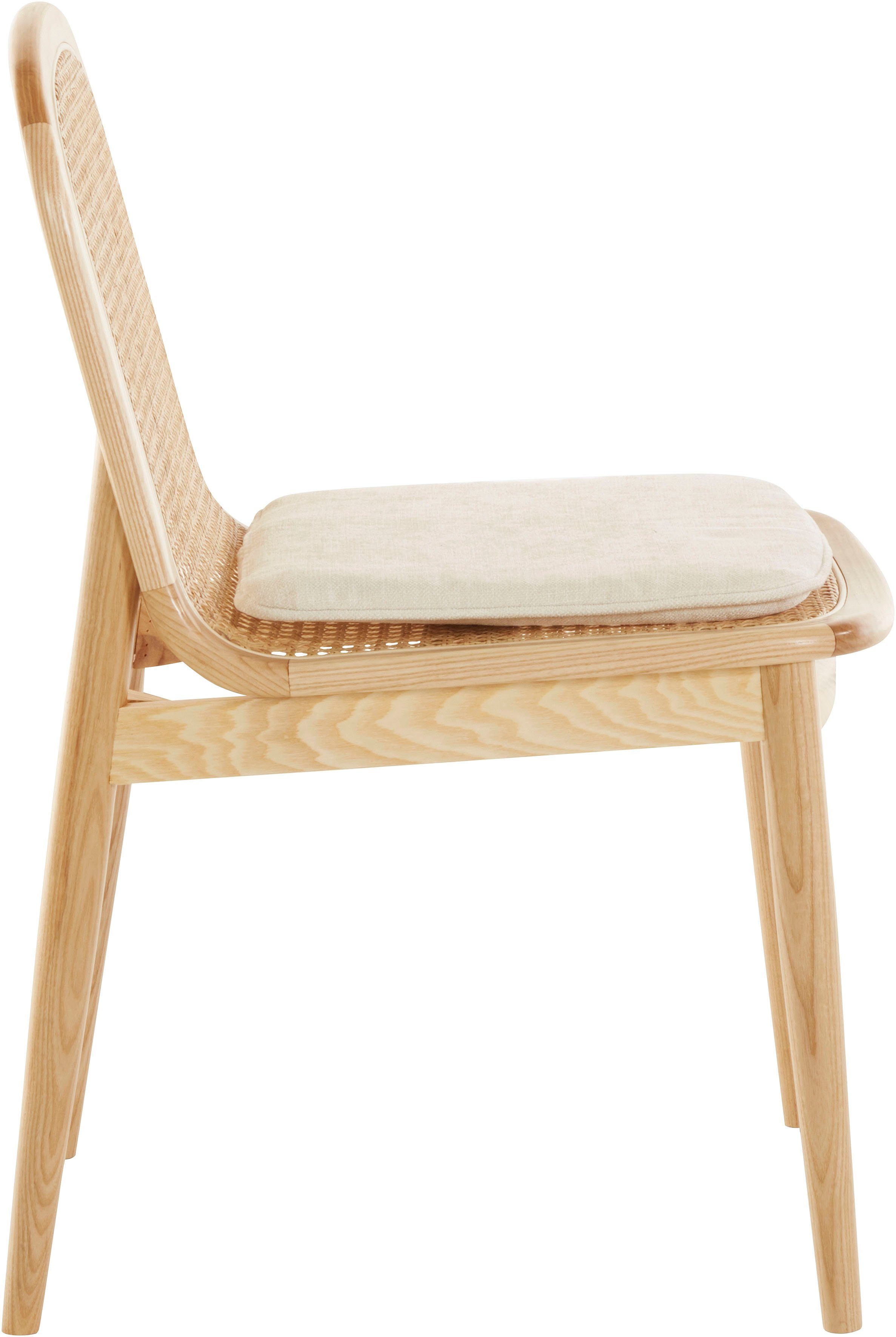 LeGer Home by Lena Gercke Esszimmerstuhl Mavie (Set), 2er-Set, Massivholz mit Rattaneinsatz, inkl. Sitzkissen