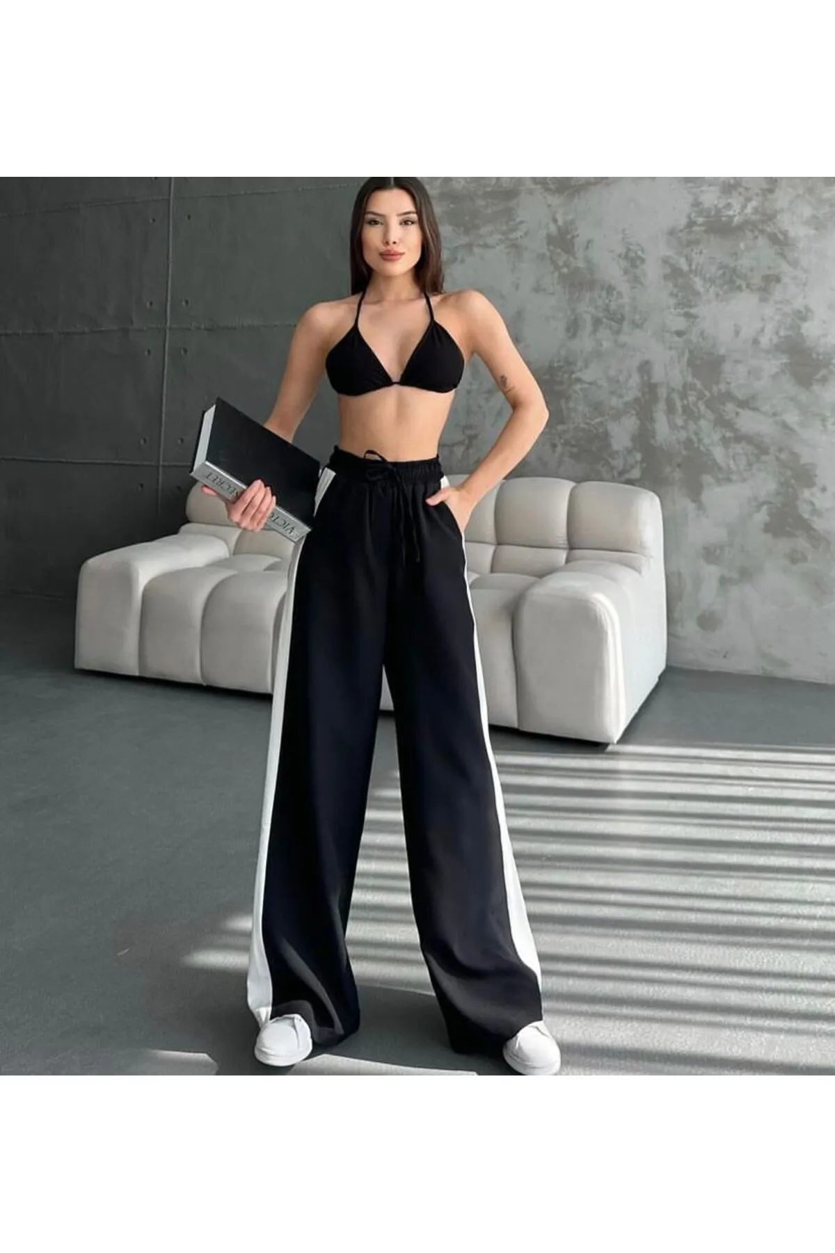 VOLT CLOTHİNG  Damen-Palazzo-Jogginghose mit elastischem Bund und Streifendetail