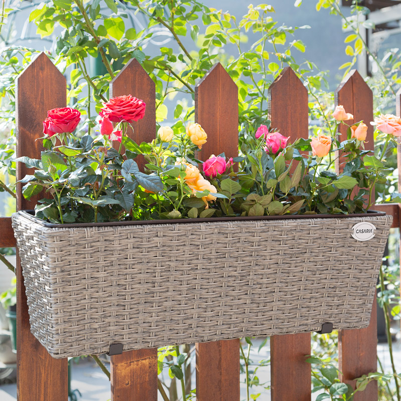 Casaria Blumenkasten - Balkonkasten Polyrattan 60 x 20 x 19cm 2er Set creme