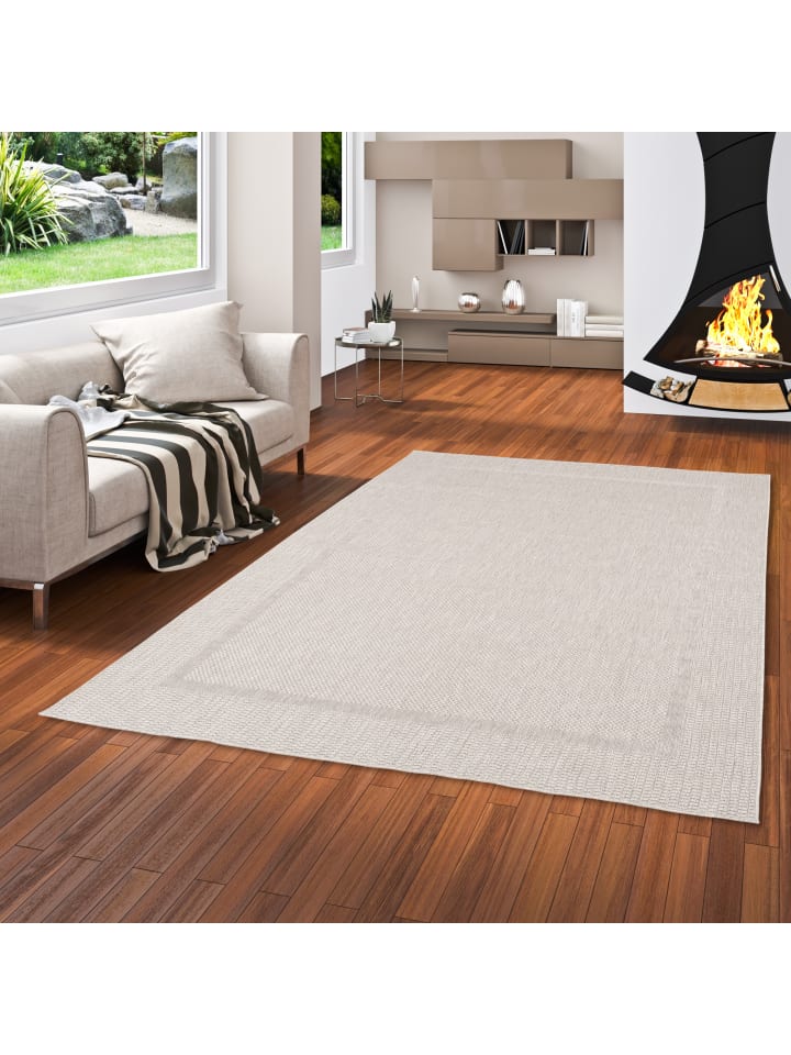 Pergamon In & Outdoor Teppich Natur Valencia Bordüre in Silber günstig kaufen 80 x 150cm