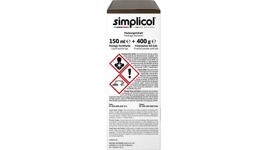 Simplicol Textilfarbe Intensiv Espresso-Braun 150 ml
