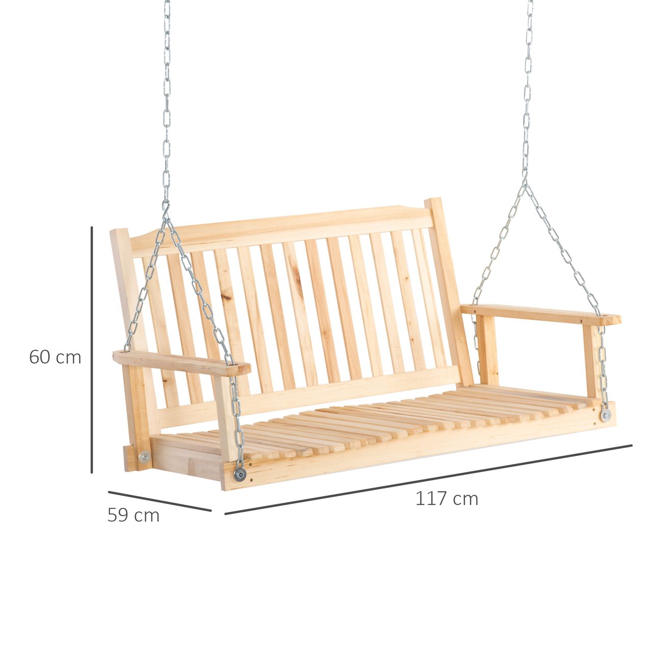 Outsunny Gartenschaukel für 2 Personen Schaukelbank Hängebank Massivholz Patio Terrasse Hinterhof Natur 117 x 69 x 60 cm