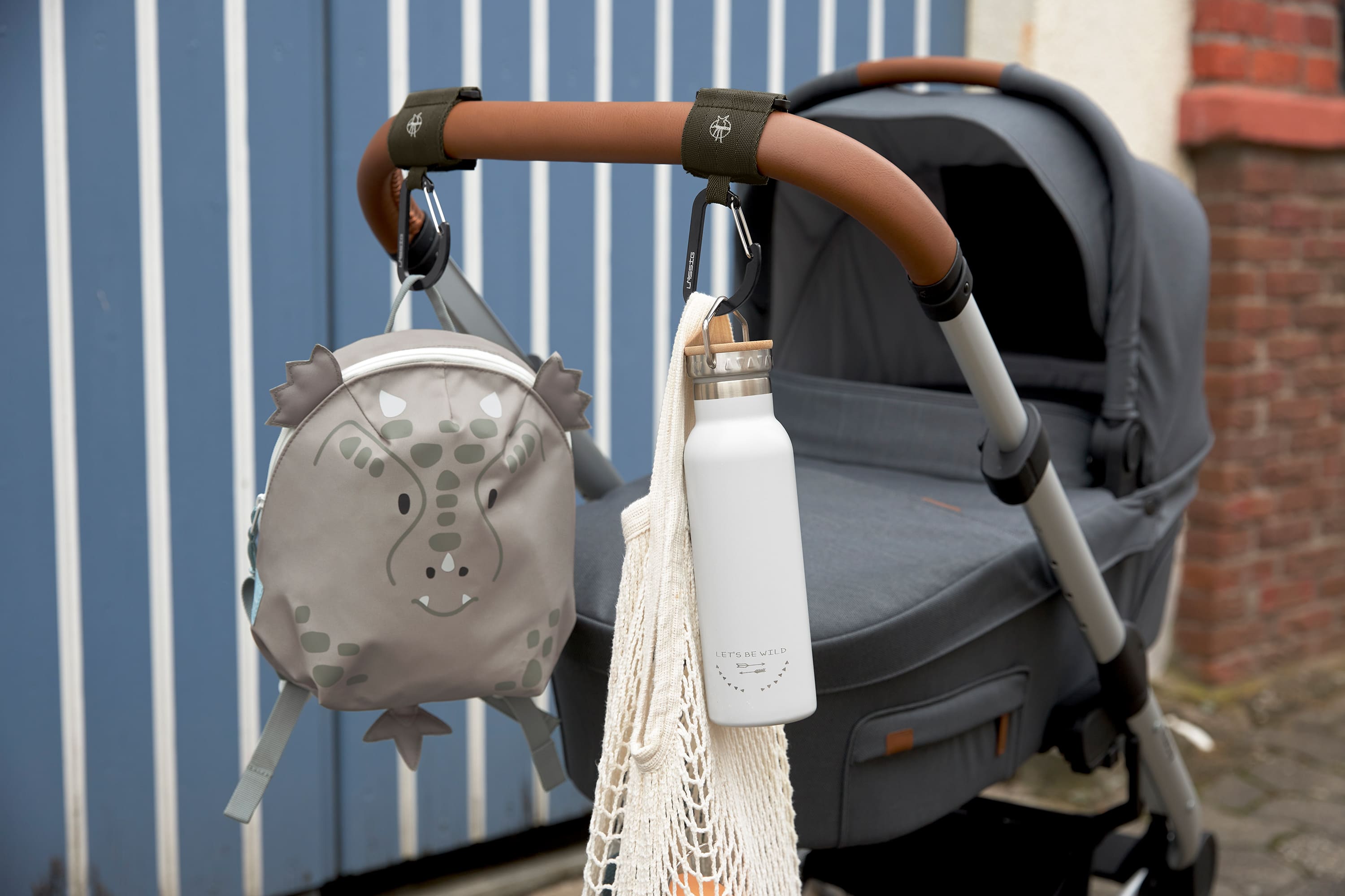 Kinderwagenhaken 2er Set - Karabiner, Oliv