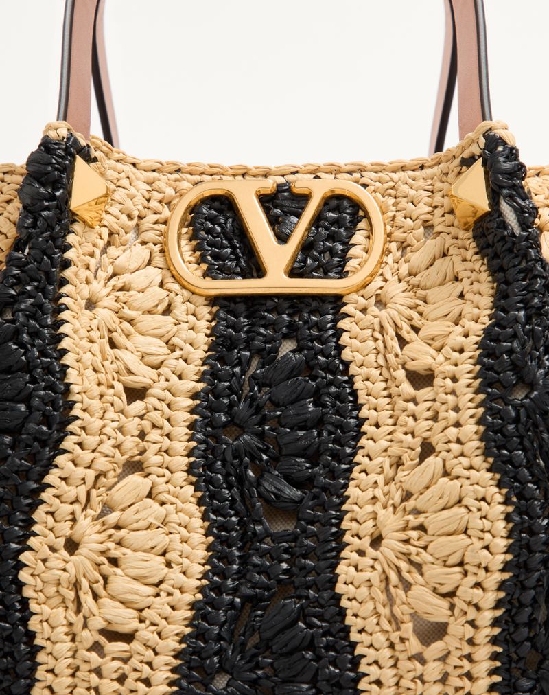 Valentino Garavani Medium Raffia Shopping Bag med Bølgemønster