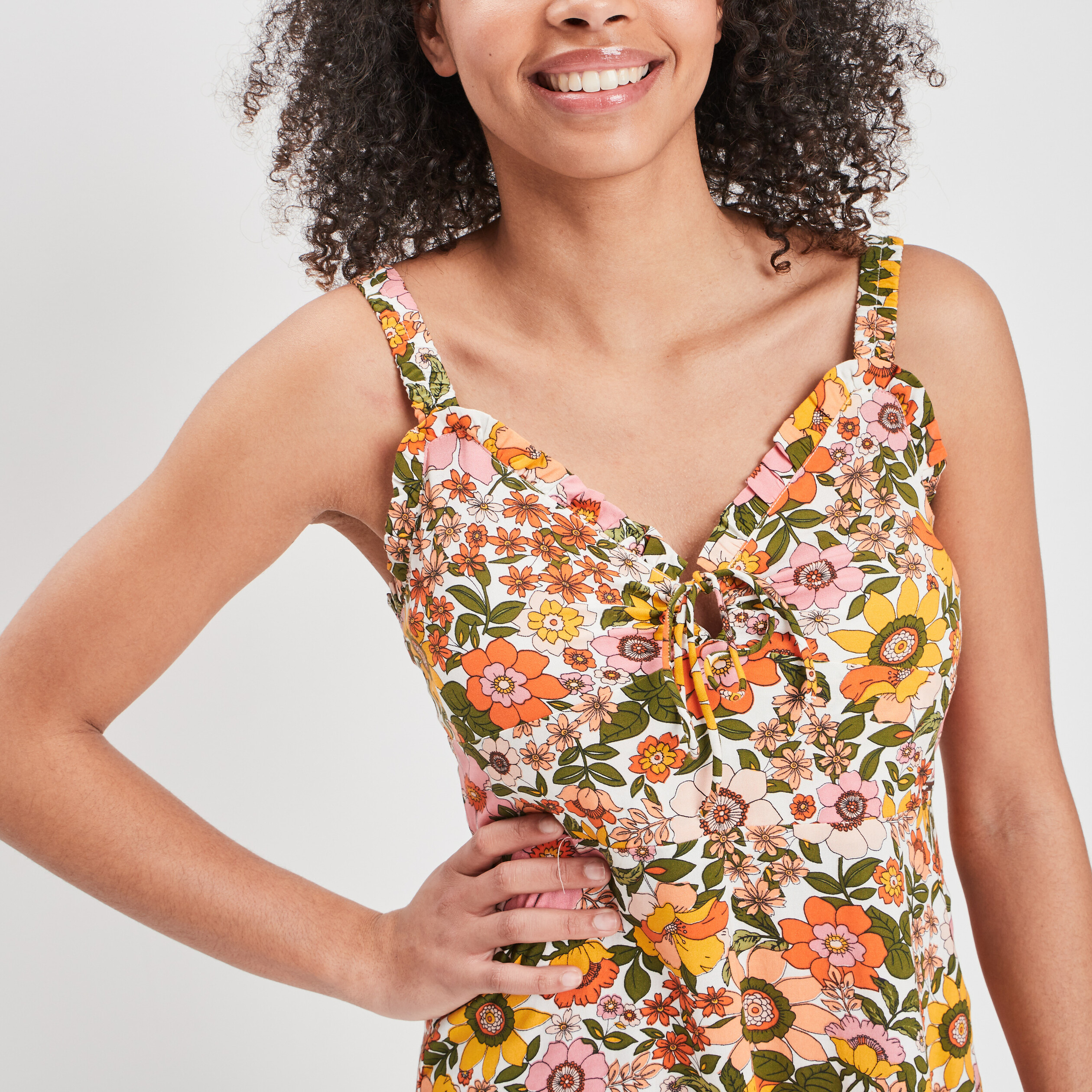 Robe évasée bretelles larges orange femme | La Halle