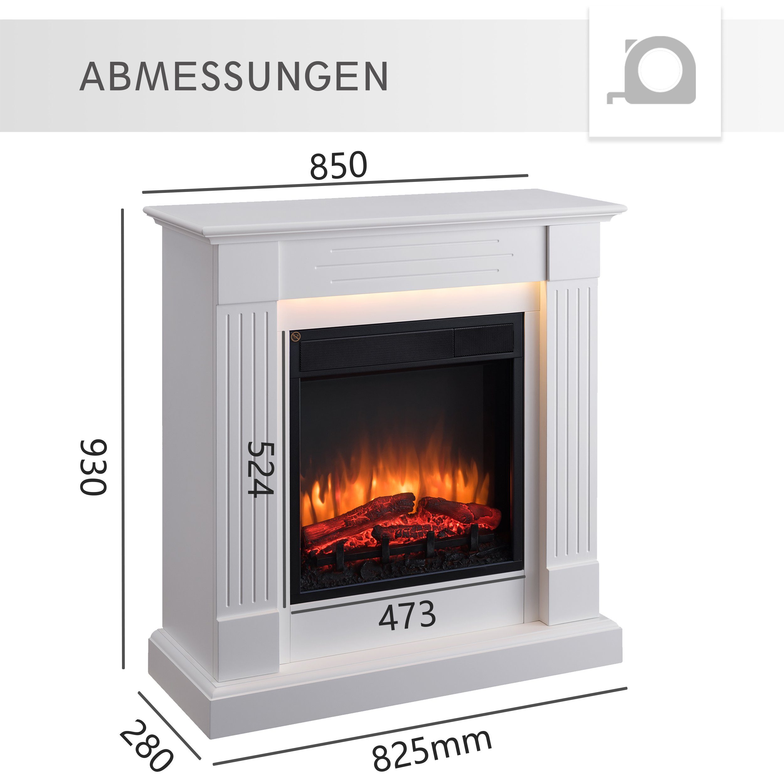 RICHEN Elektrokamin Ladina, Standkamin mit Heizung 2000W, LED-Beleuchtung 3D-Flammeneffekt Fernbedienung Timer Thermostat