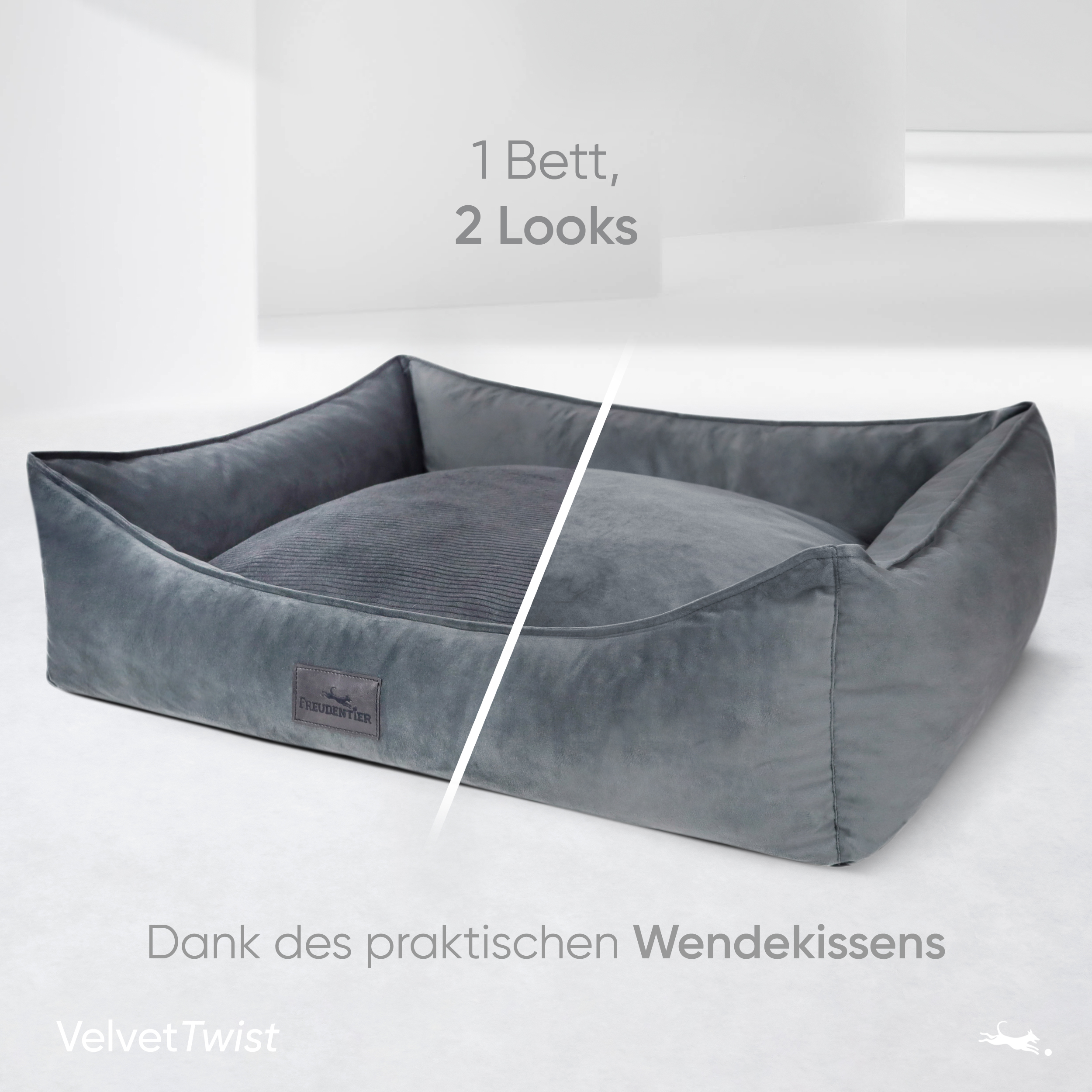 Freudentier Hundebetten Freudentier orthopädisches Hundebett mit Cord/Velour Wendekissen anthrazit L