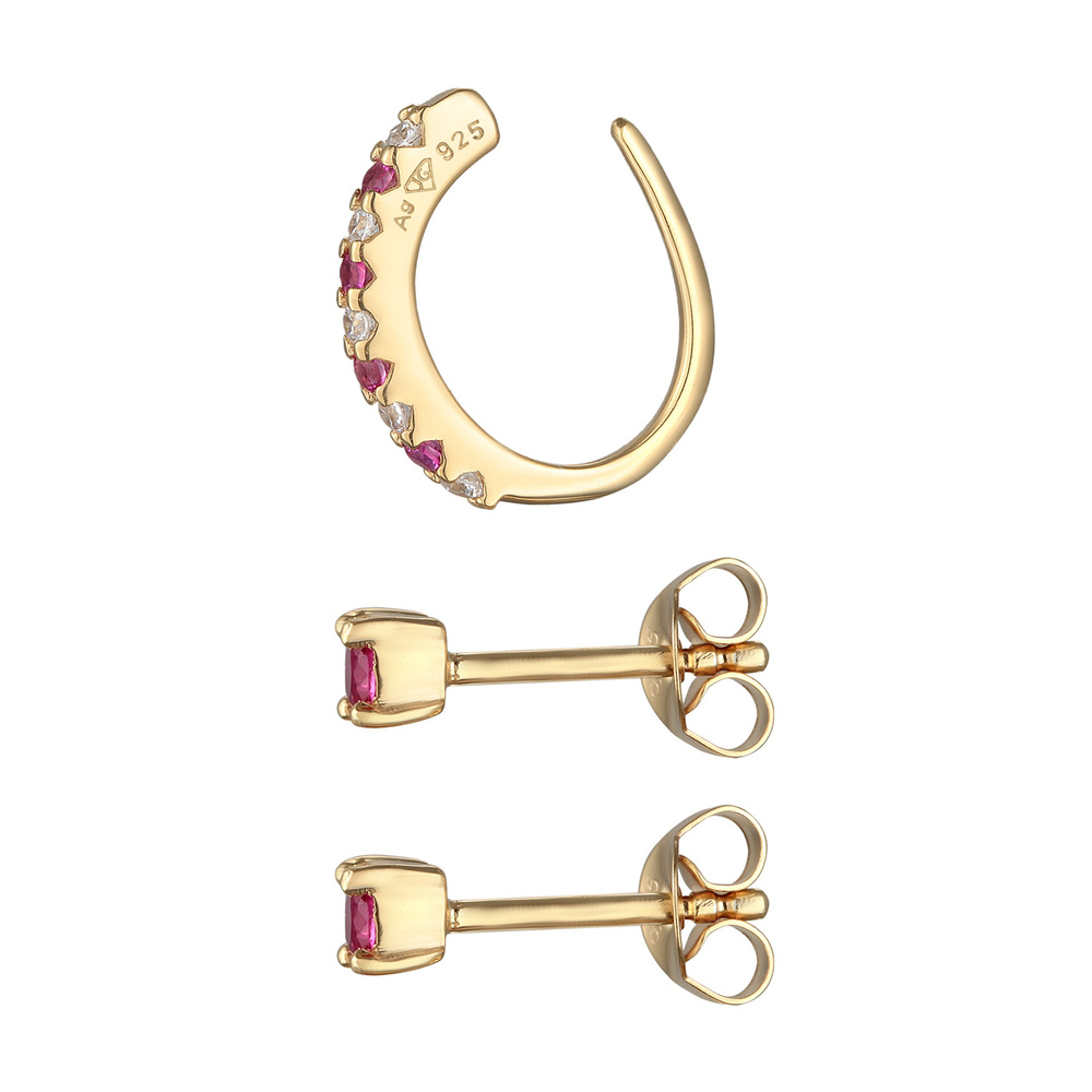 Elli Elli Boucles d'Oreilles Femmes Clous d'oreilles Set Earcuff Basique avec Zircona  Bijoux