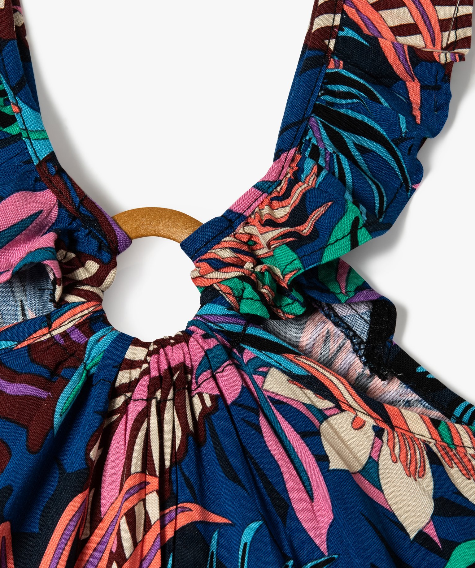 Robe trapèze à bretelles volantées imprimé fleuri fille bleu | GEMO
