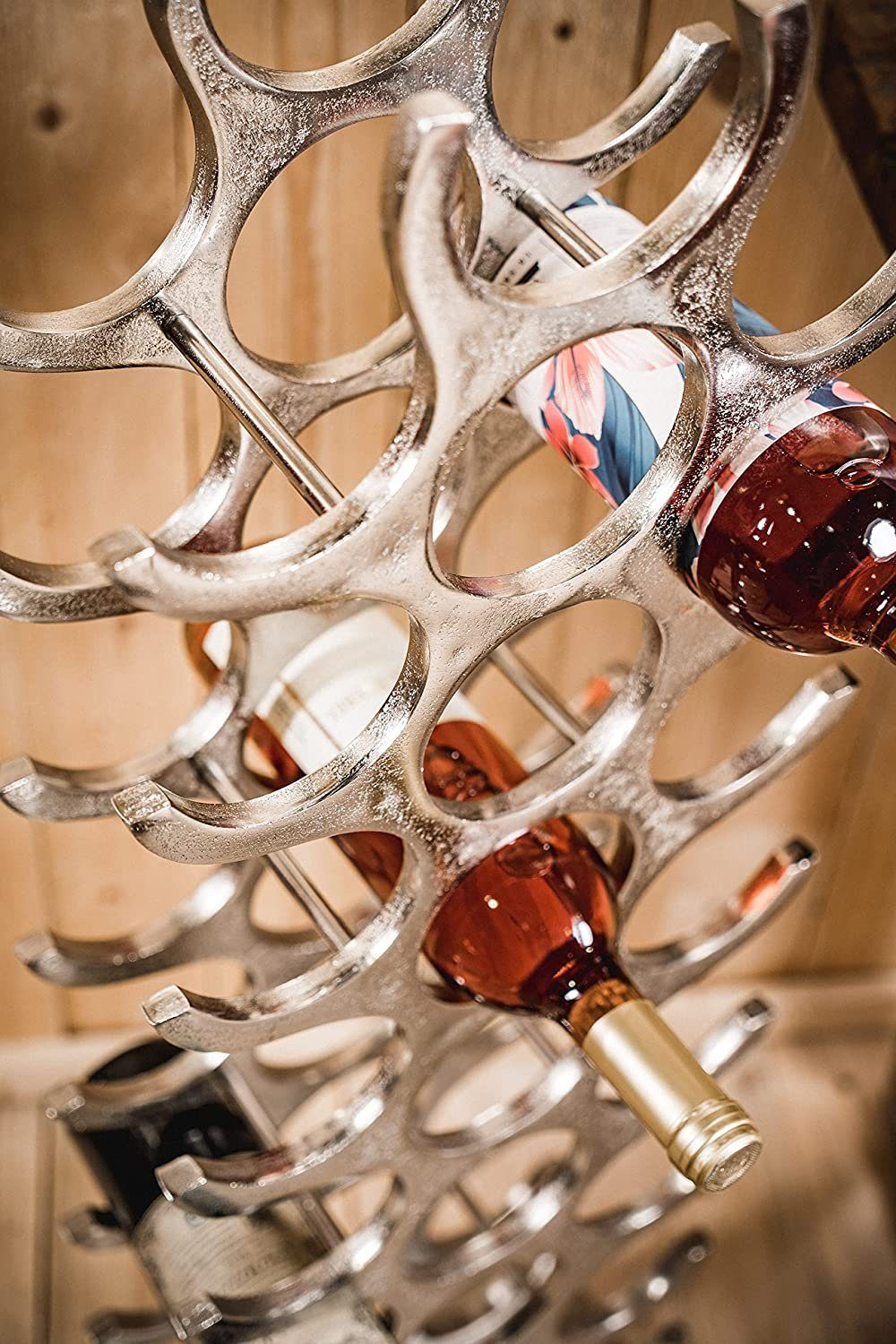 MichaelNoll Weinregal Weinregal Flaschenregal Flasche Aluminium Silber Luxus - Weinständer, Regal Modern aus Metall Raw - Flaschenhalter / Flaschenständer für Flaschen Sekt, Wein und Champagner - 101 cm XXL