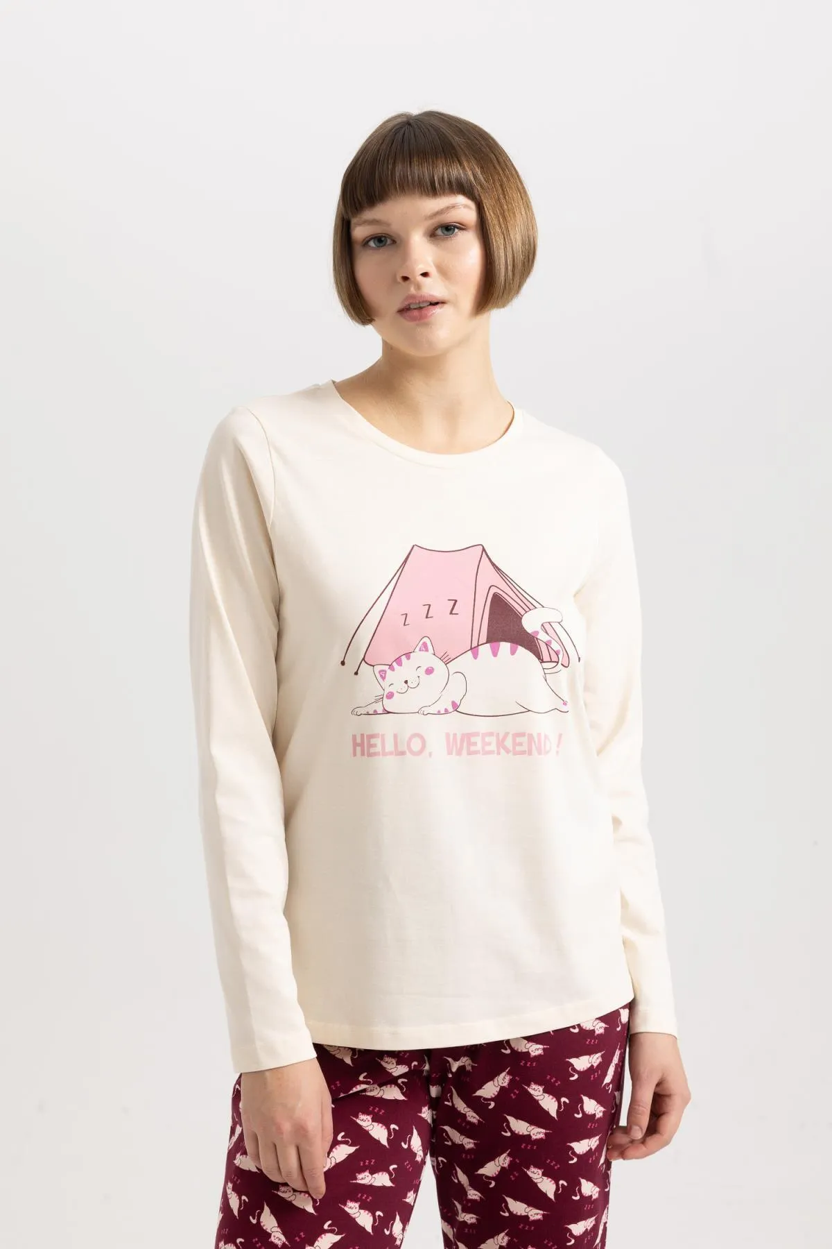 DeFacto  Langarm-Pyjama-Set „Fall in Love“ mit Aufdruck