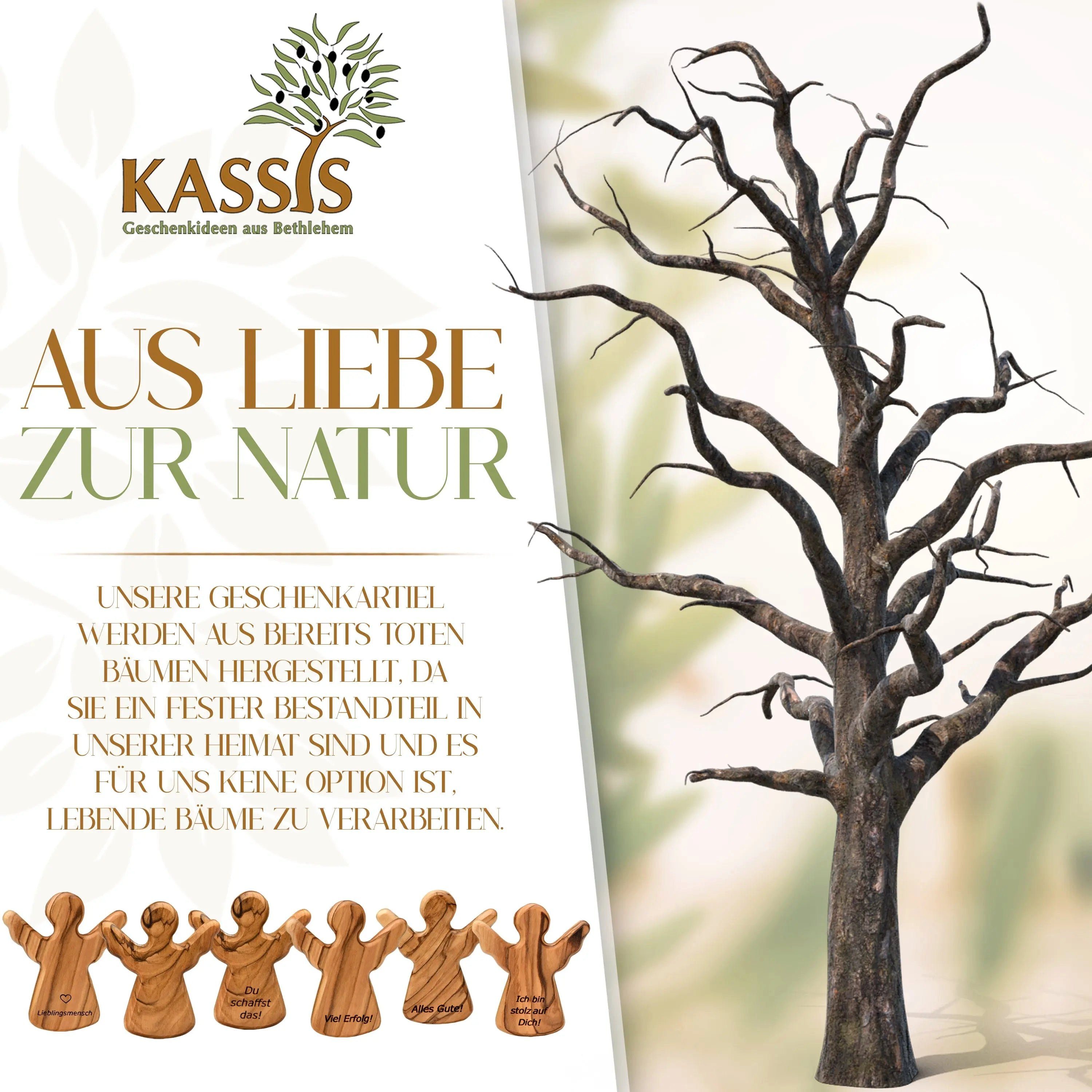 Kassis Engelfigur Schutzengel als Handschmeichler aus Olivenholz, handgemacht, umweltfreundlich, Naturprodukt, aus Bethlehem, Glücksbringer