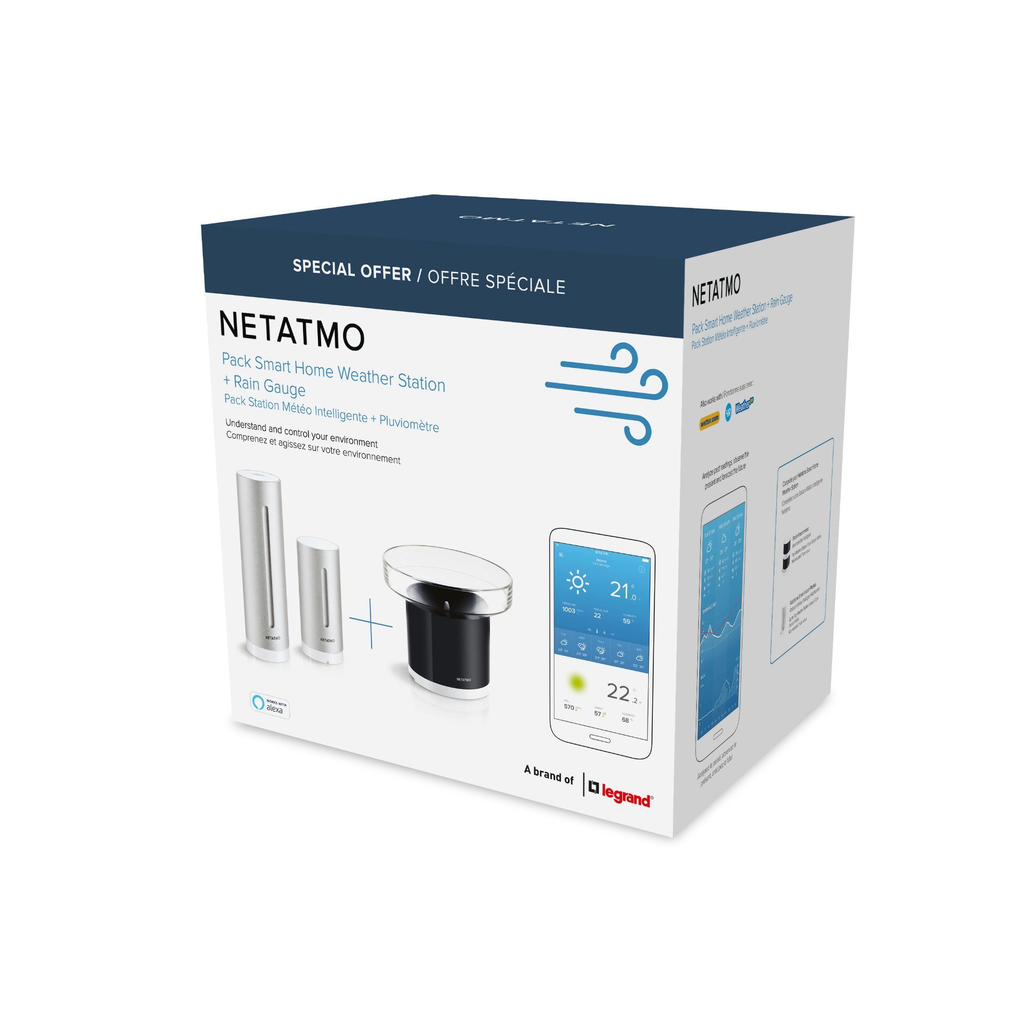 Netatmo Smarte Wetterstation Bundle mit Innen- und Außenmodul und Regenmesser, Wetterstation