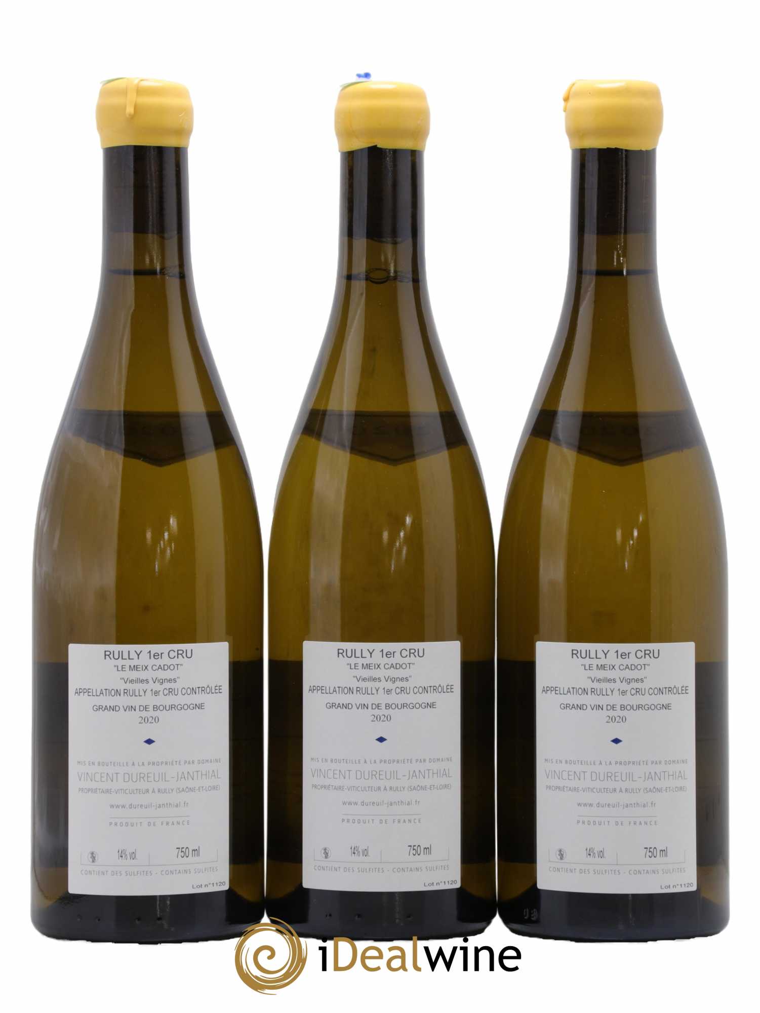 Rully 1er Cru Le Meix Cadot Vieilles Vignes Vincent Dureuil-Janthial  2020 - Lot de 3 Bouteilles