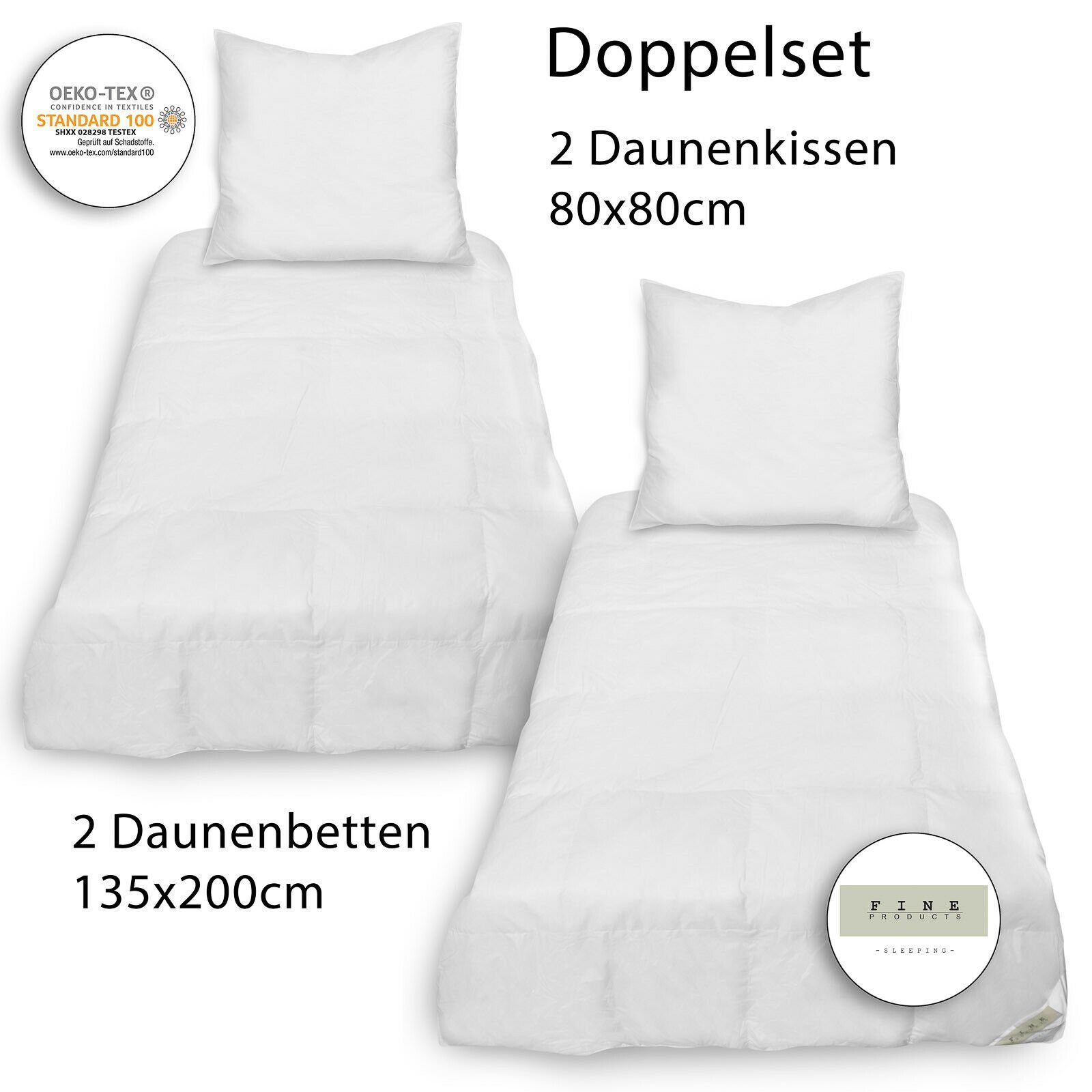 Federbettdecke + Federkissen, Julido 2x Daunenbett Daune Federbett Bettenset 135x200cm + 80x80cm, Julido, Füllung: Entendaunen, Entenfedern, Bezug: Baumwolle