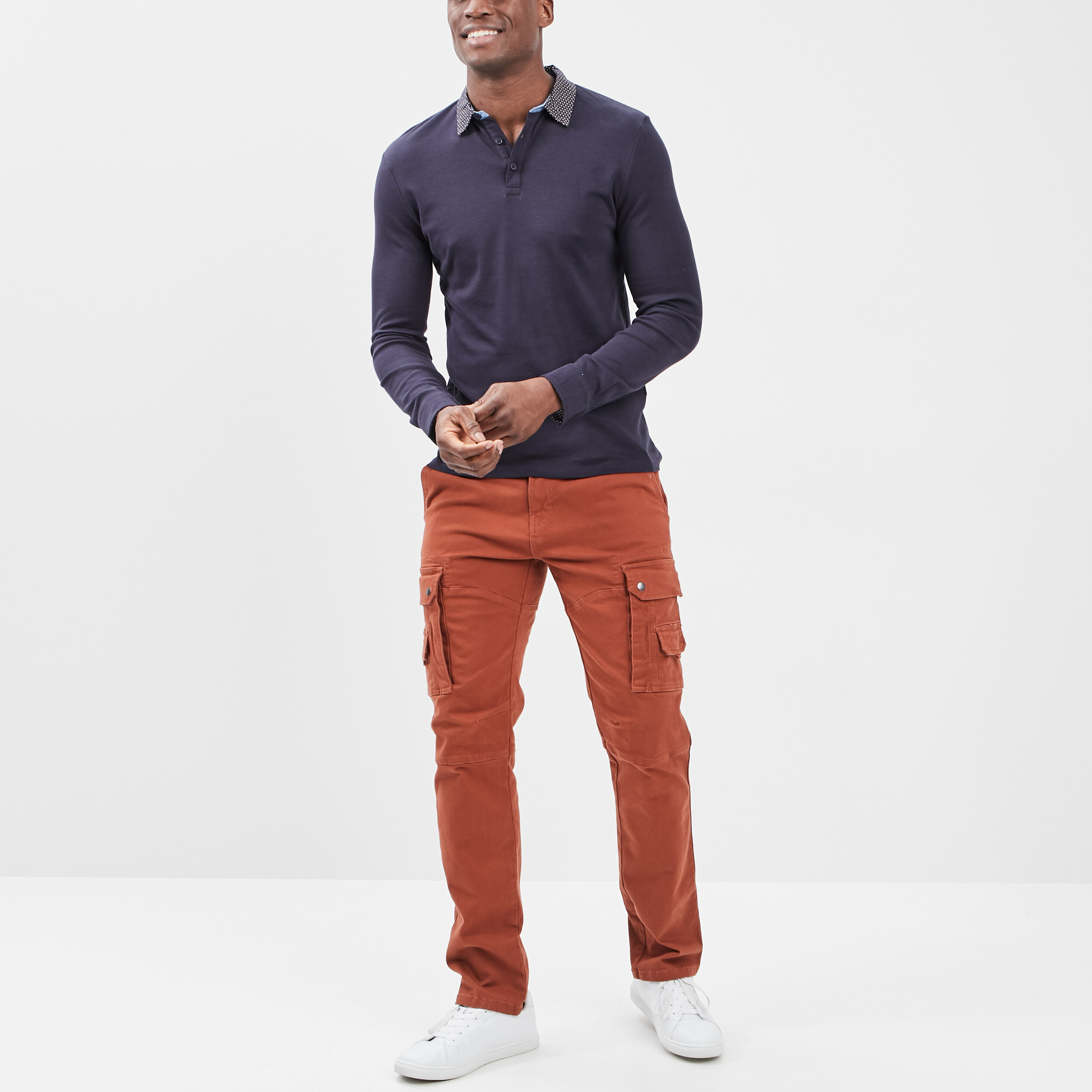 Polo manches longues bleu marine homme | La Halle