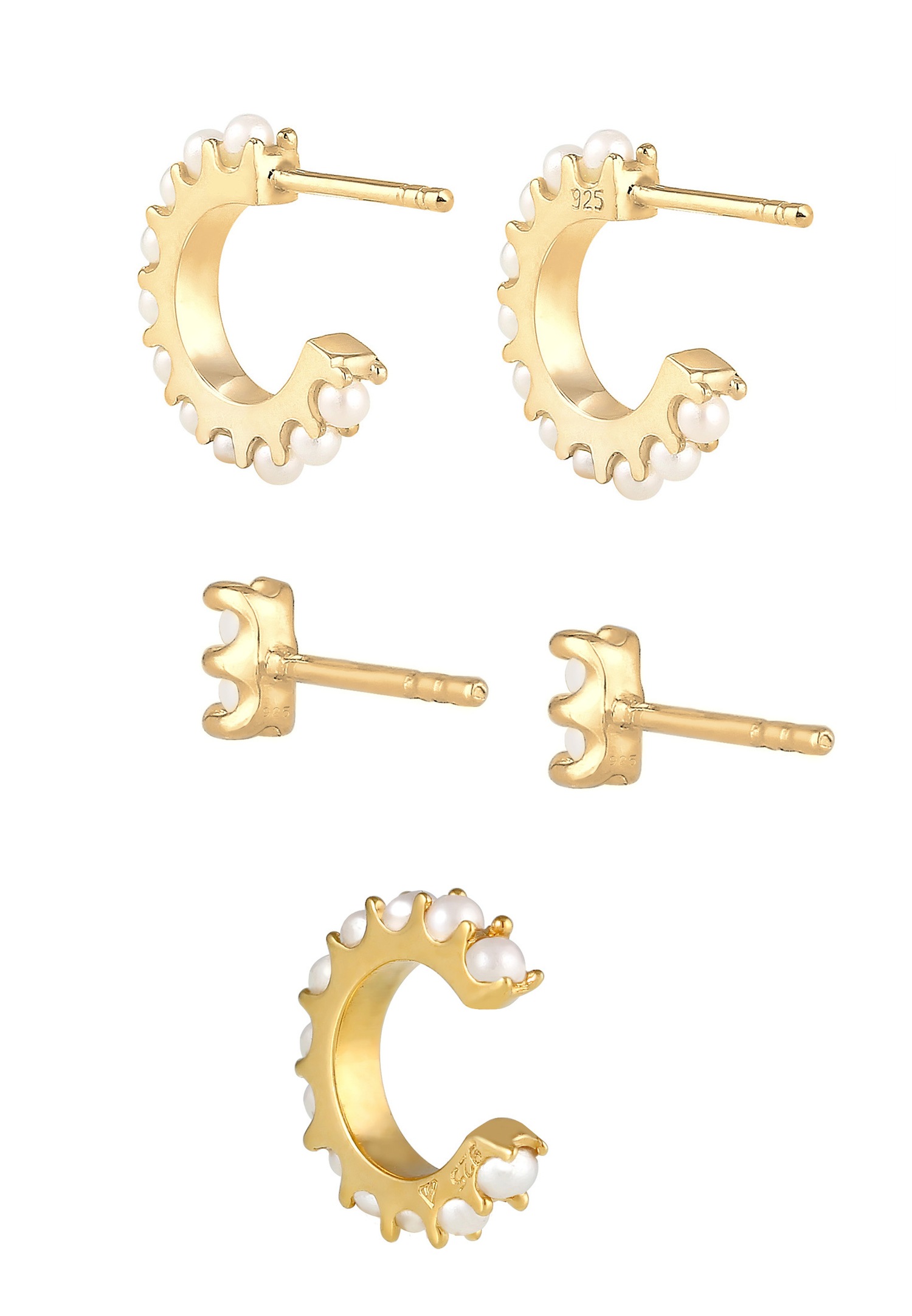Elli Creoles Earcuff with Synthetic Pearls, Women's Earrings - (925/1000) Silver