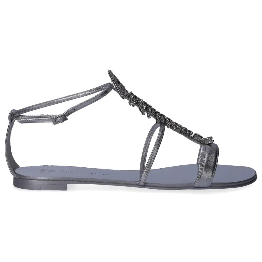 Giuseppe Zanotti - Zehentrenner ROLL Kalbsleder Swarovski silber - grau