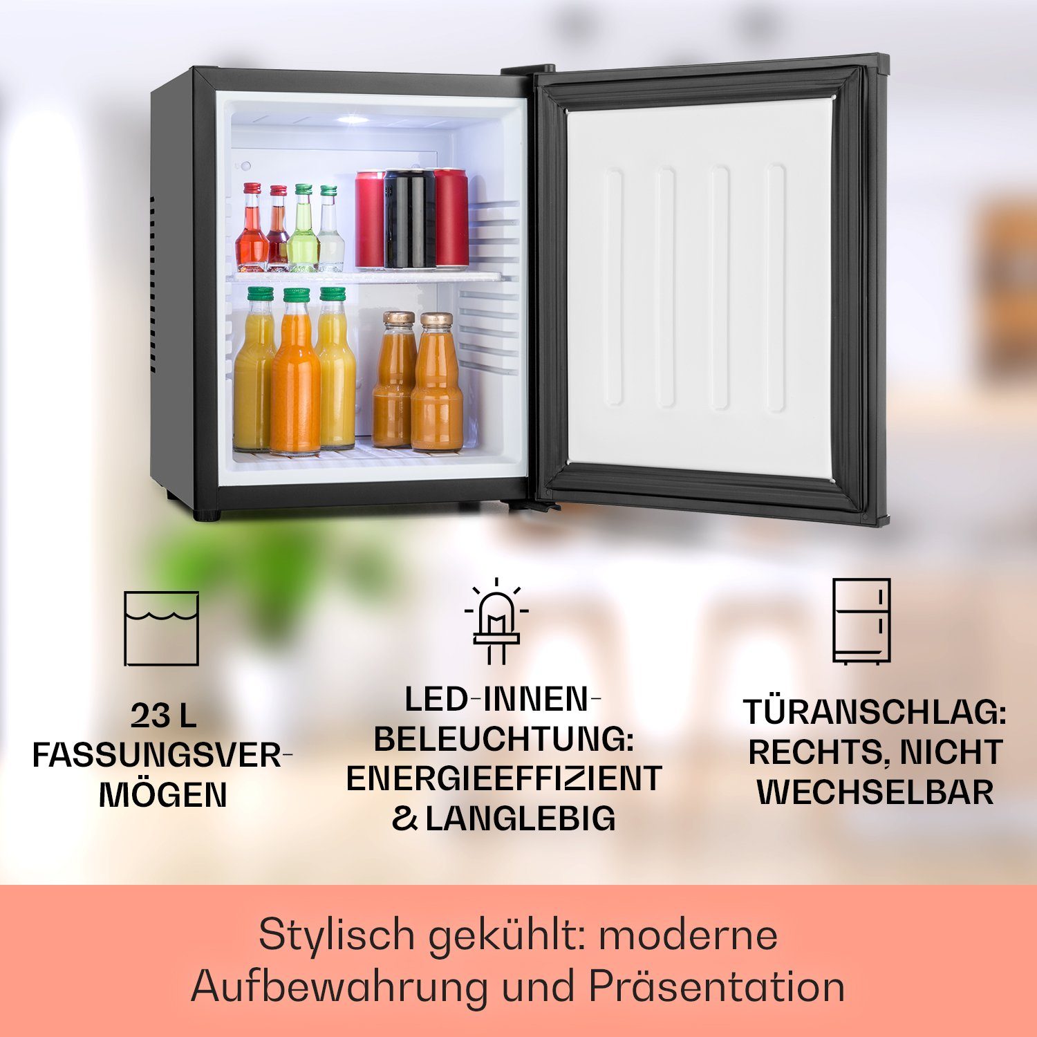Klarstein Table Top Kühlschrank HEA-MKS-10 10005399A, 47 cm hoch, 38 cm breit, Hausbar Minikühlschrank ohne Gefrierfach klein Kühlschrank Getränke