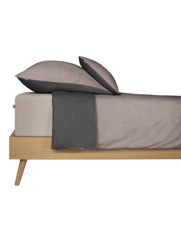 Schiesser Feinbiber-Bettwäscheset Doubleface in Taupe-Schwarz günstig kaufen 155 x 220 cm