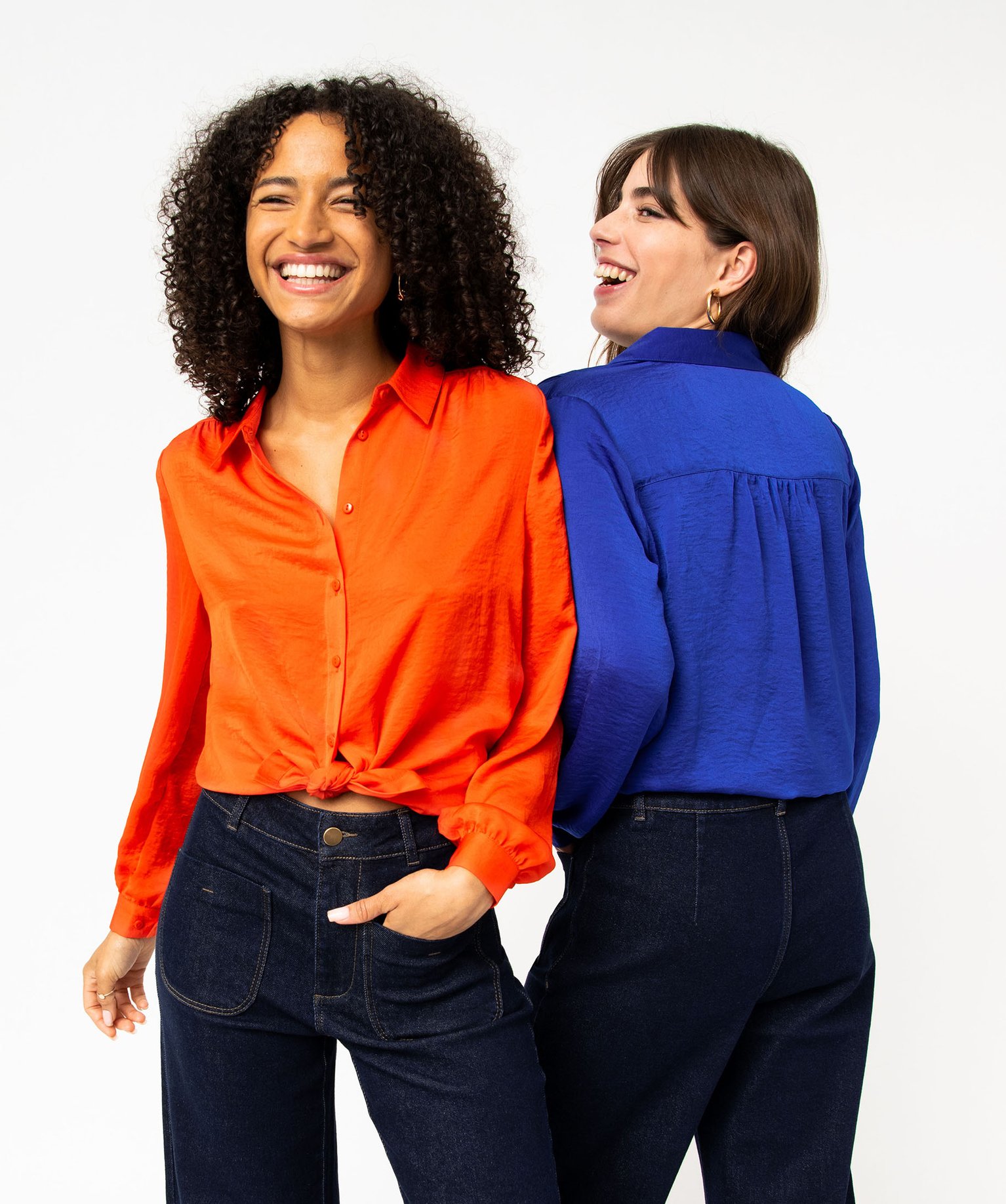 Chemise en satin à manches longues femme bleu | GEMO