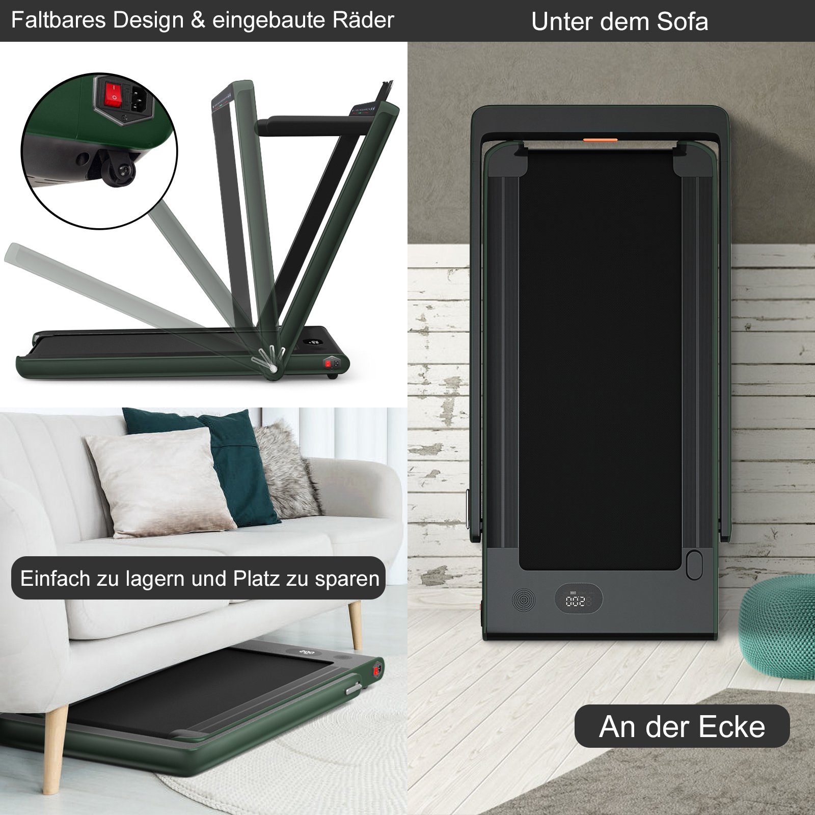 COSTWAY Laufband 2 in 1 klappbar Heimtrainer, LED, mit APP, 1 - 12 km/h