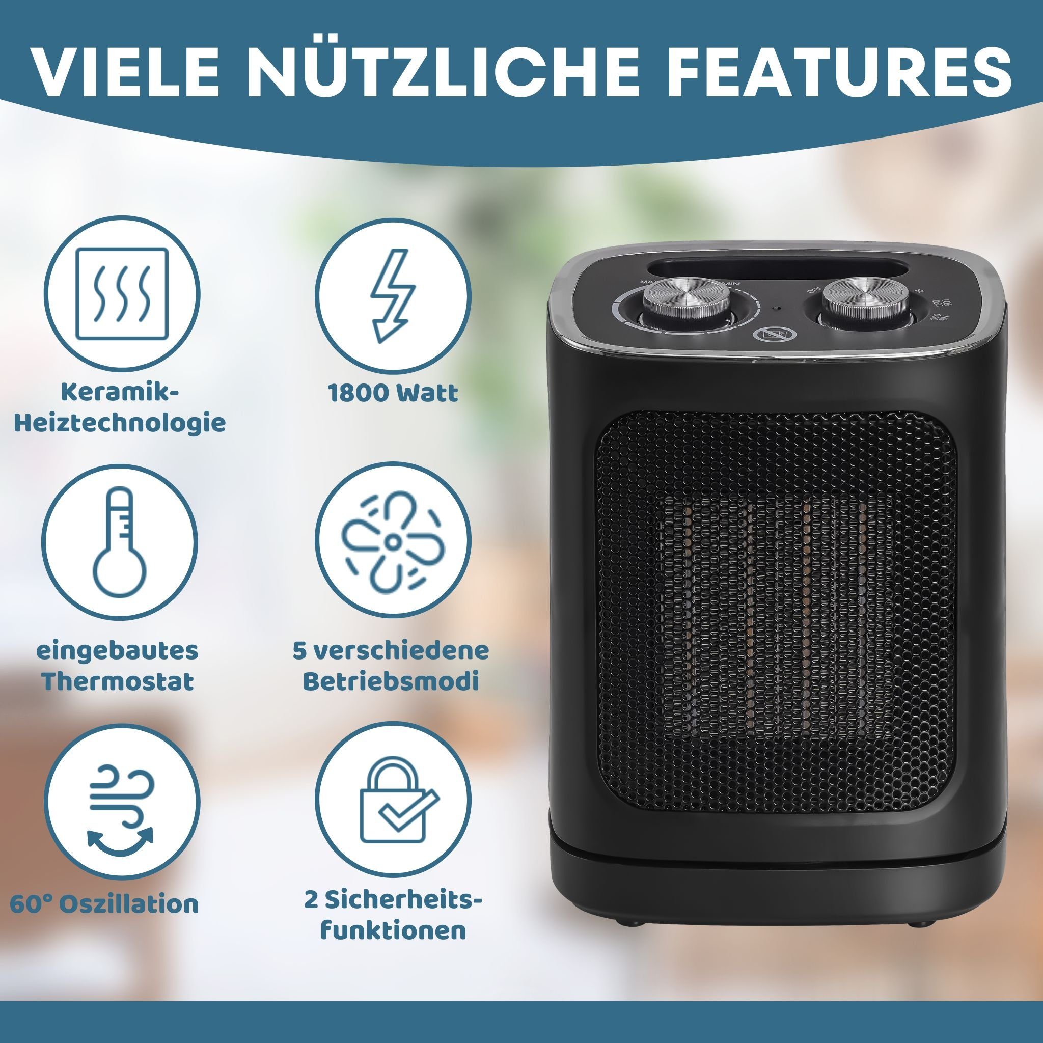 Stahlmann Heizgerät STAHLMANN Keramik Heizlüfter ZH006, 1800 W, Thermostat, Elektrisches Heizgerät, Heizstrahler Innenraum, Heater