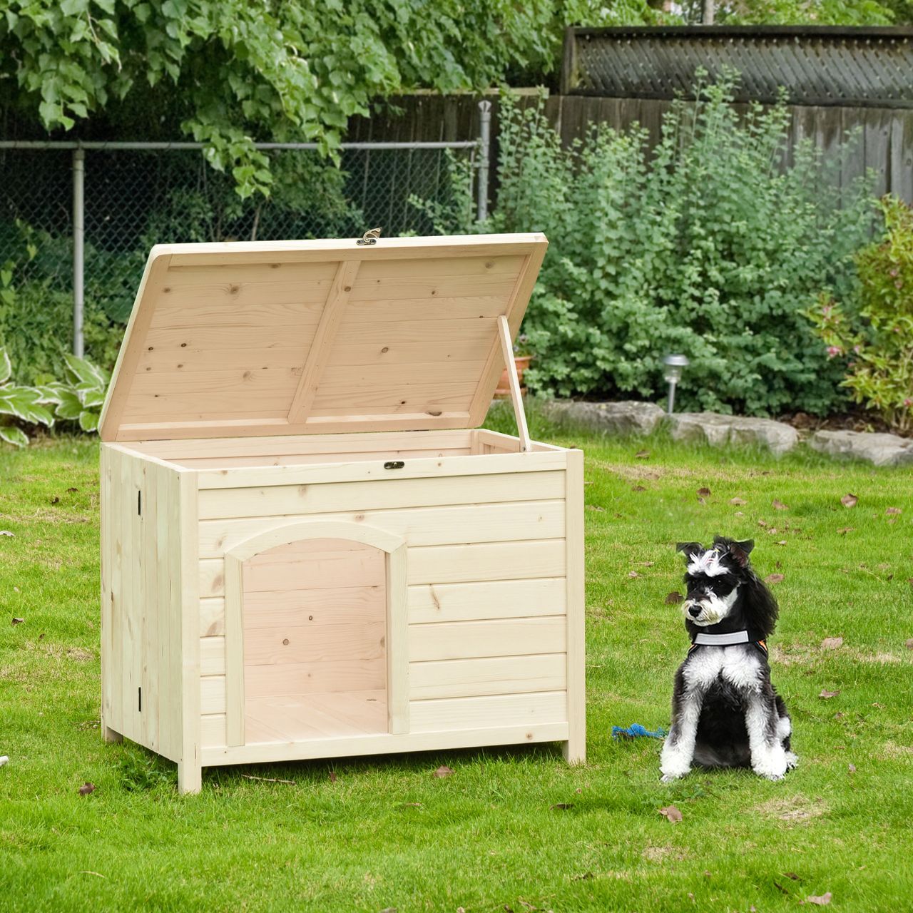 PawHut Hundehütte Hundehaus faltbar Haustierhaus katzenhaus Massivholz Natur 78 x 51 x 62 cm