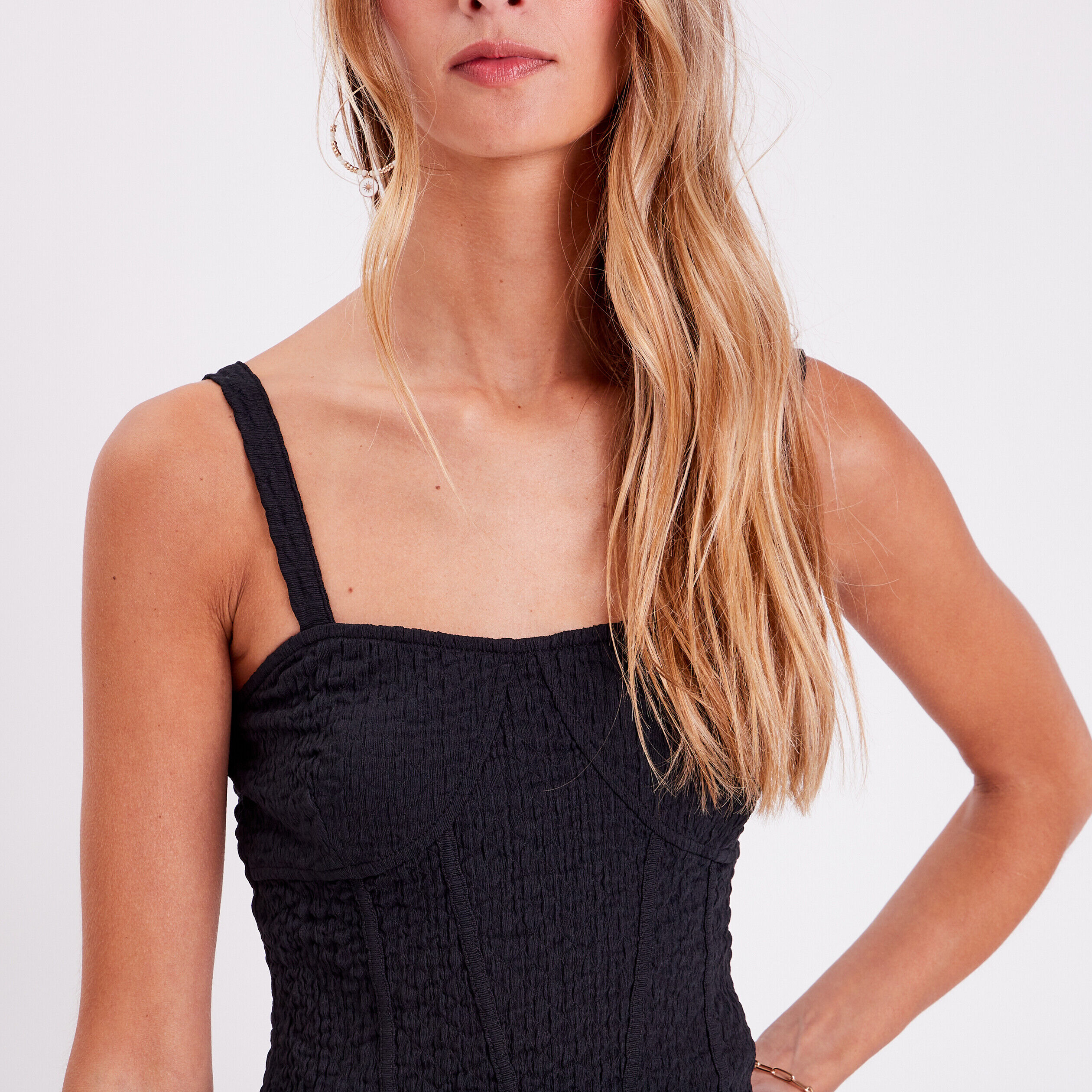 Débardeur bustier gauffré noir femme | Cache Cache