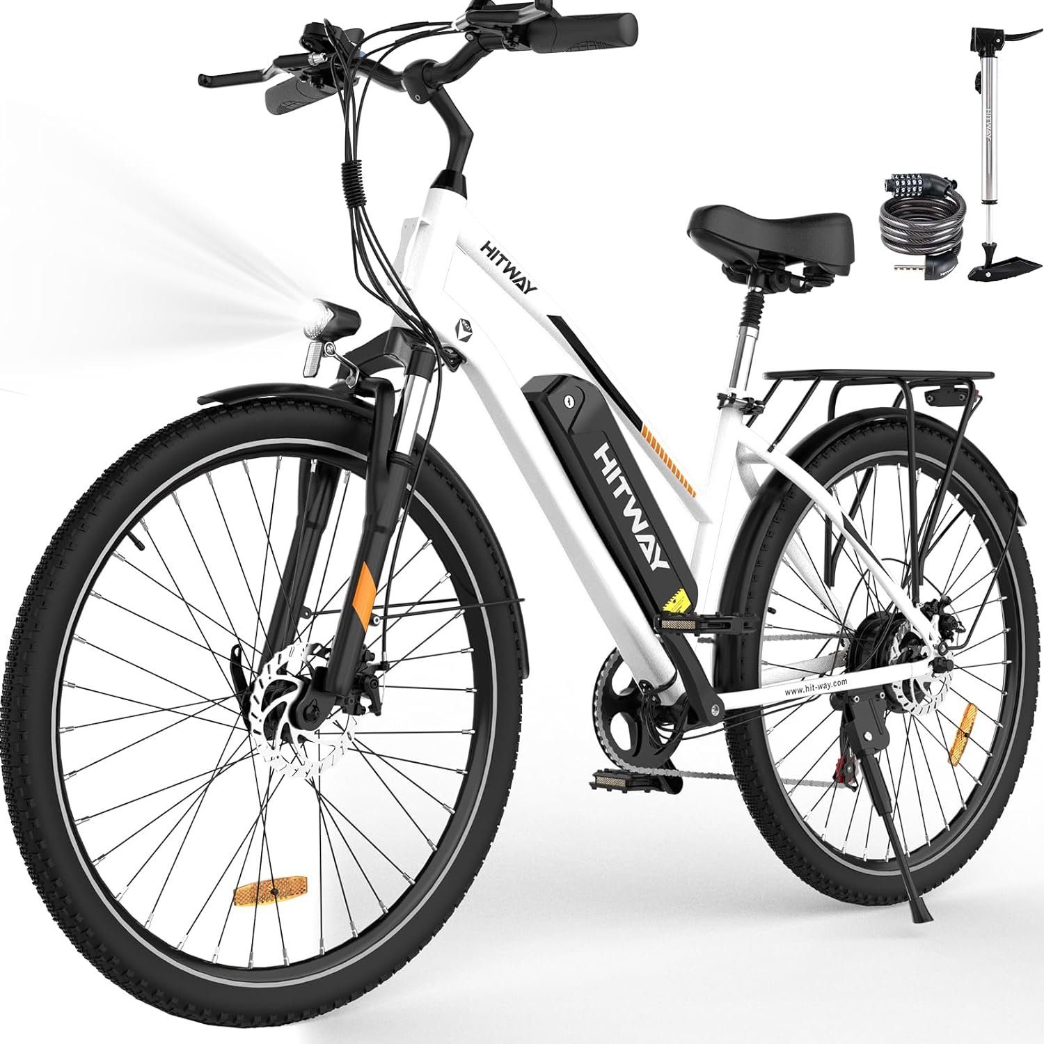 HITWAY E-Bike 28 Zoll Elektrofahrrad,250W/36V/12Ah,MTB,Shimano, 7 Gang SHIMANO, Kettenschaltung, Heckmotor, Elektrofahrrad für Damen und Herren 170 - 190 cm, innerhalb der StVZO