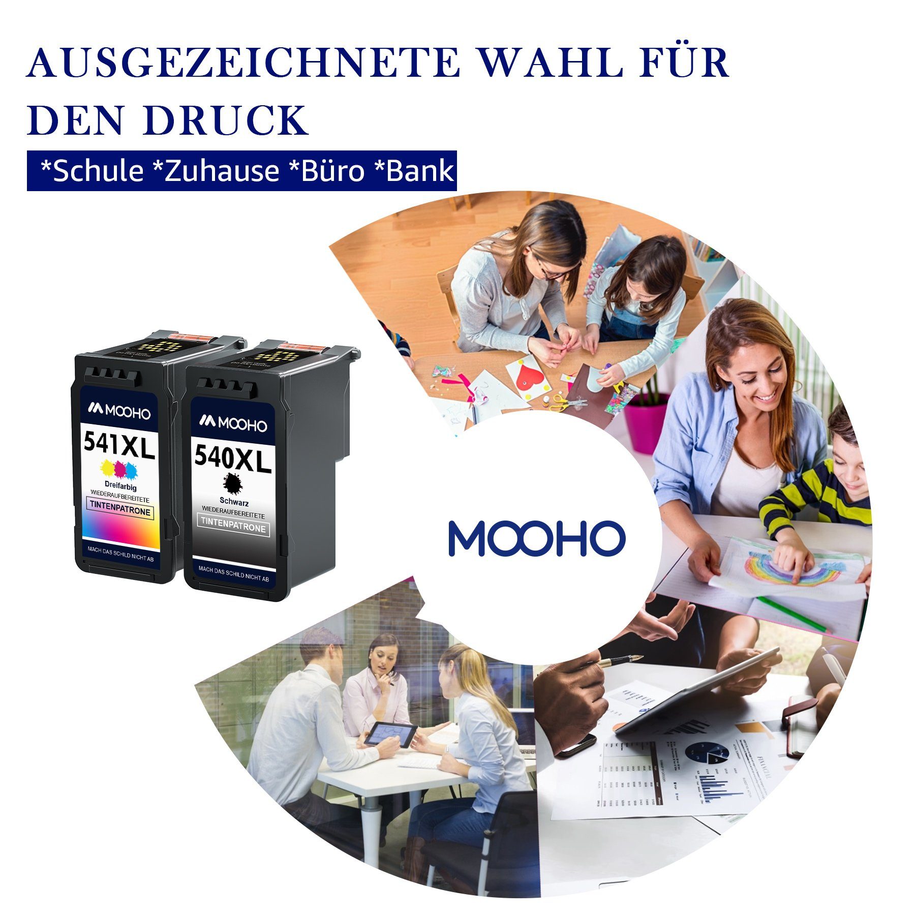 MOOHO 540XL PG-540XL Tintenpatrone (1x Schwarz+1x Farbe für Canon 540 xl 541 xl, Pixma MG2150 2250 4150 4250 MX375 395 435 455)