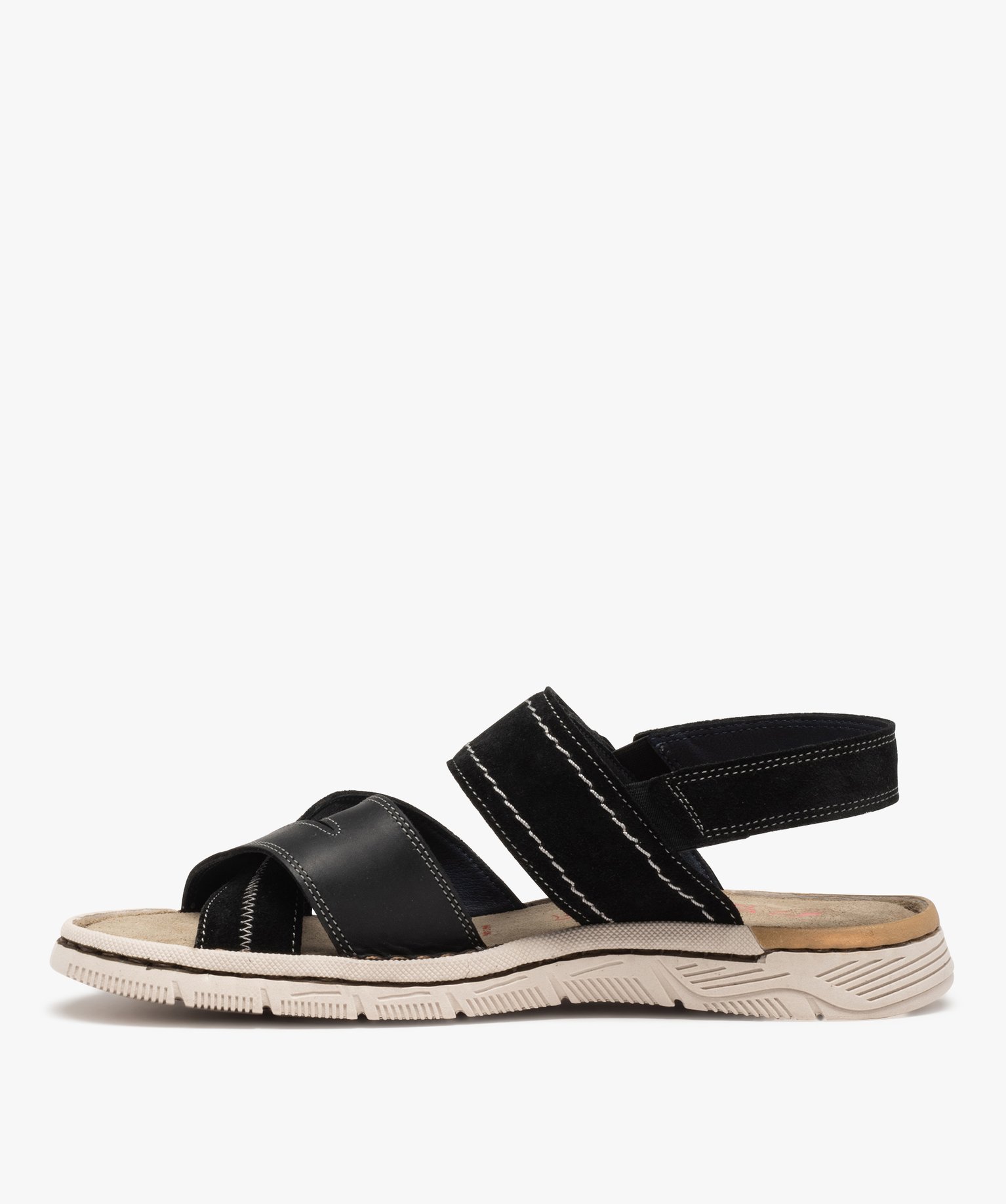 Sandales homme avec brides en cuir fermeture scratch noir | GEMO